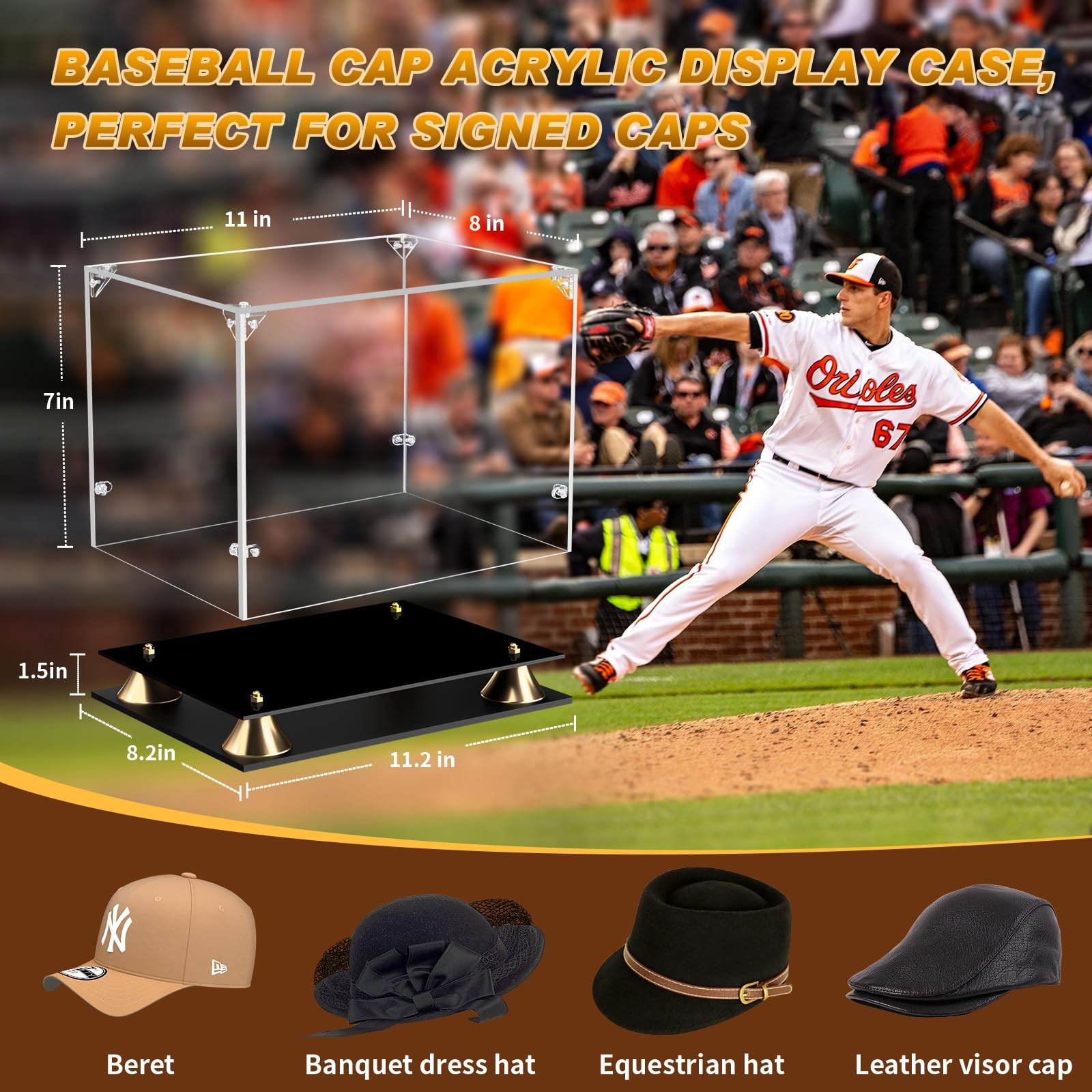 KOLIPI Hat Display Case, Clear Acrylic Baseball Cap Display Box with Double L…