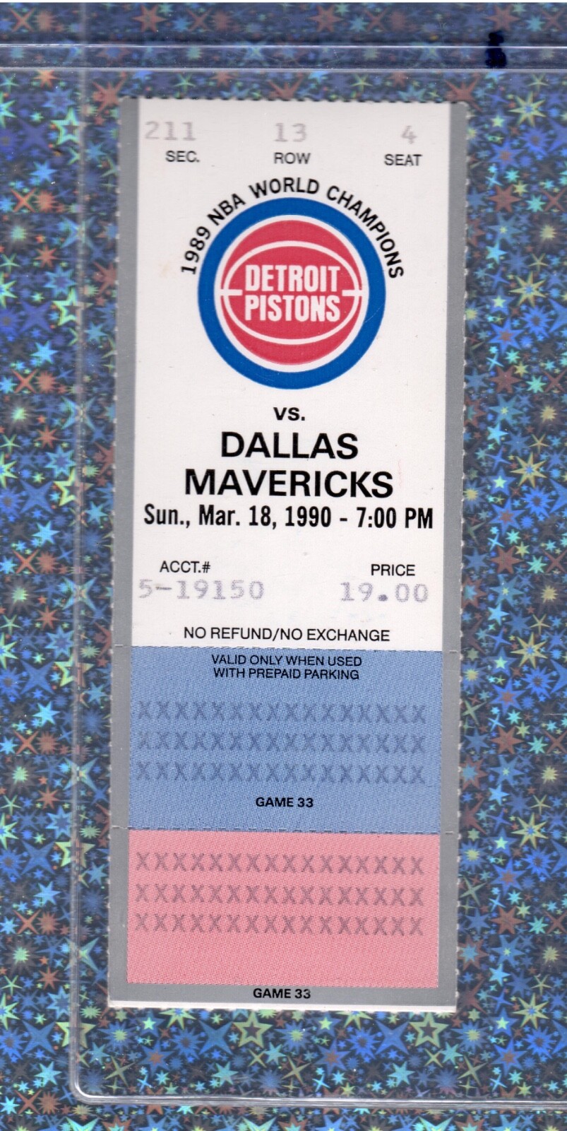 Bill Laimbeer 16pt 13rb 3-18-1990 Ticket Stub Mavericks Pistons Sam Perkins 18pt