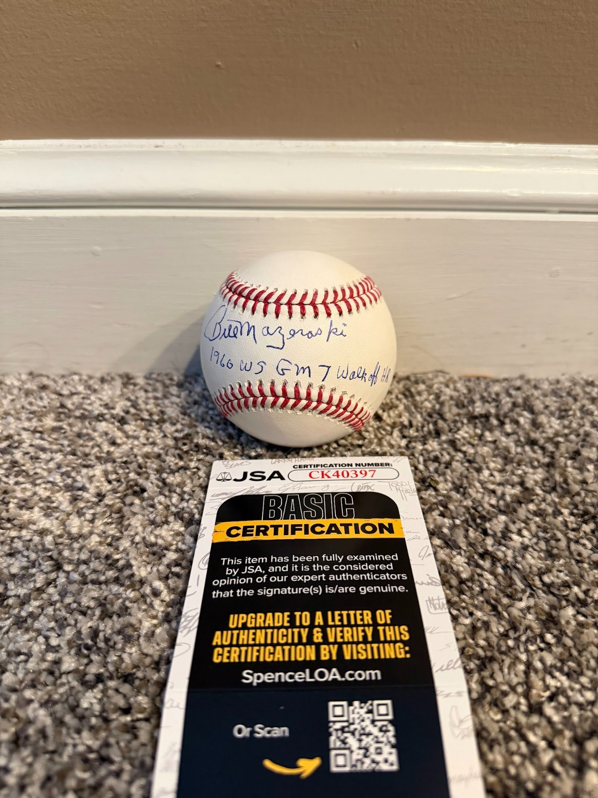 Bill Mazeroski signed 1960 WS GM 7 Walk Off HR autographed OMLB Baseball JSA COA