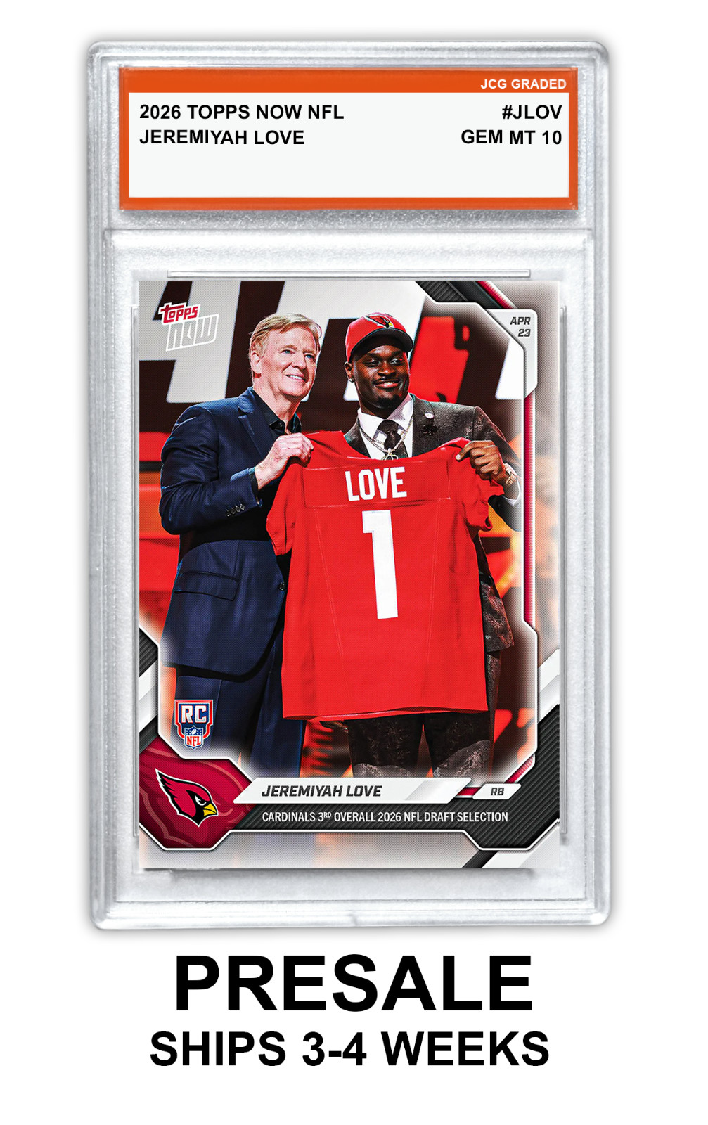 Jeremiyah Love 2026 Topps Now NFL #JLOV Draft RC Graded Gem Mint 10 – Presale