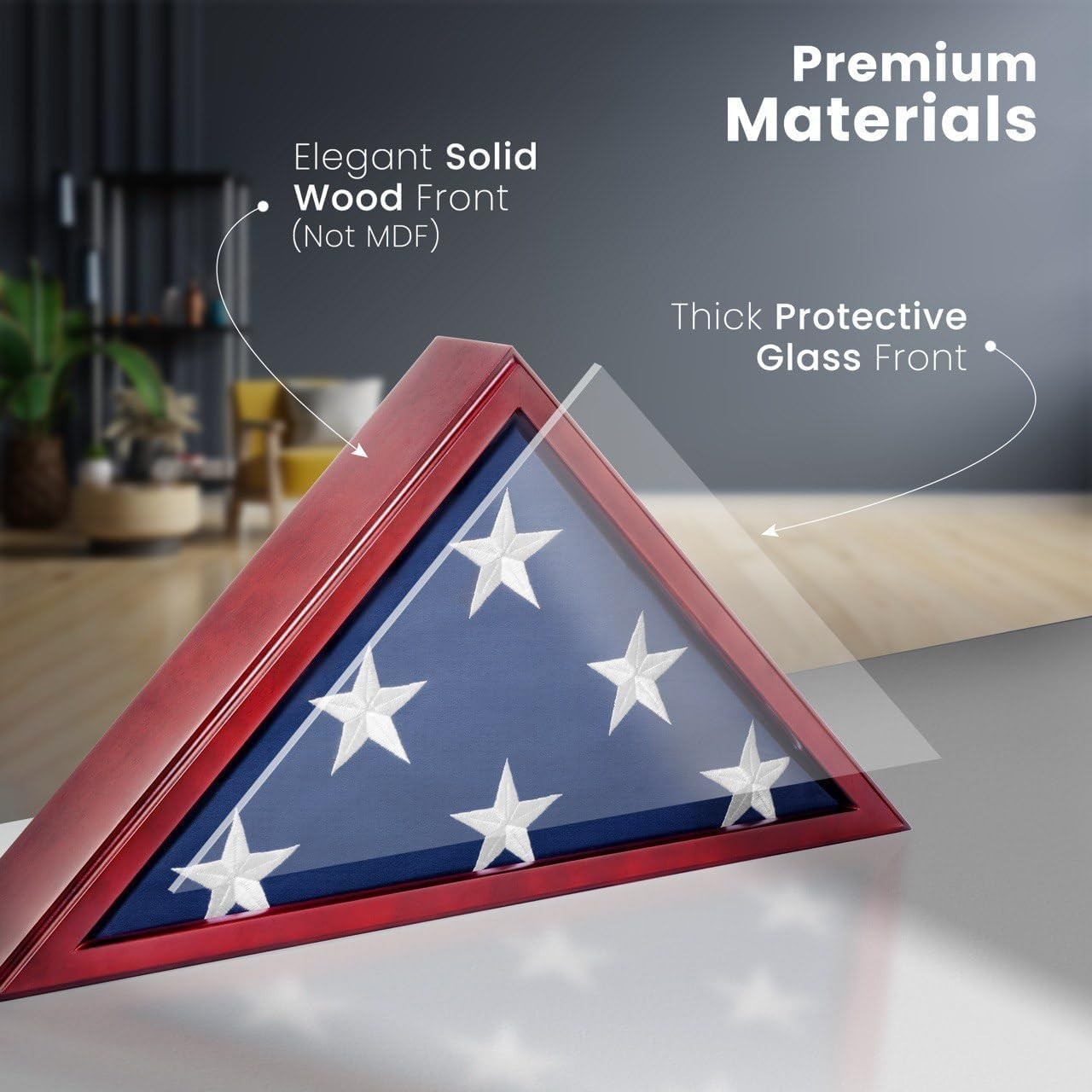 Secure Glass Front Flag Display Case for Veterans – Elegant Mahogany Finish