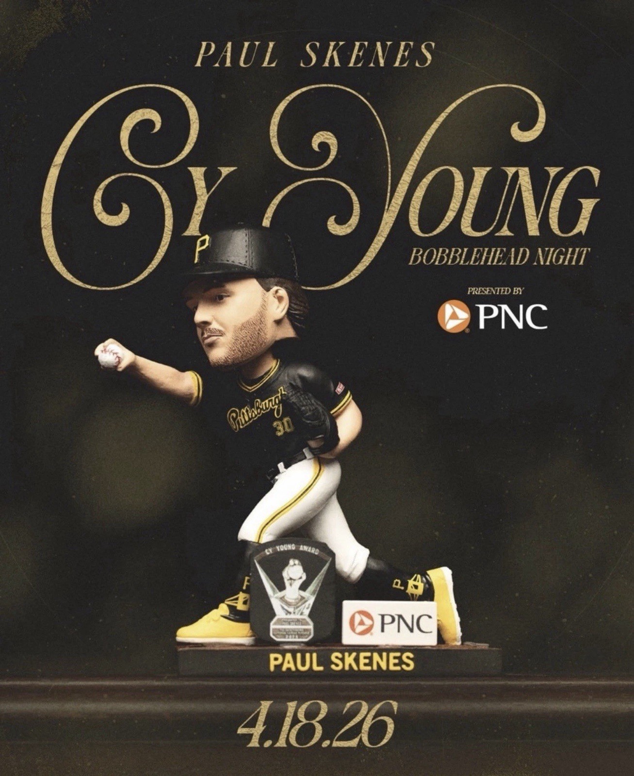 Paul Skenes CY Young Bobblehead Pittsburg Pirates SGA 4/18/26