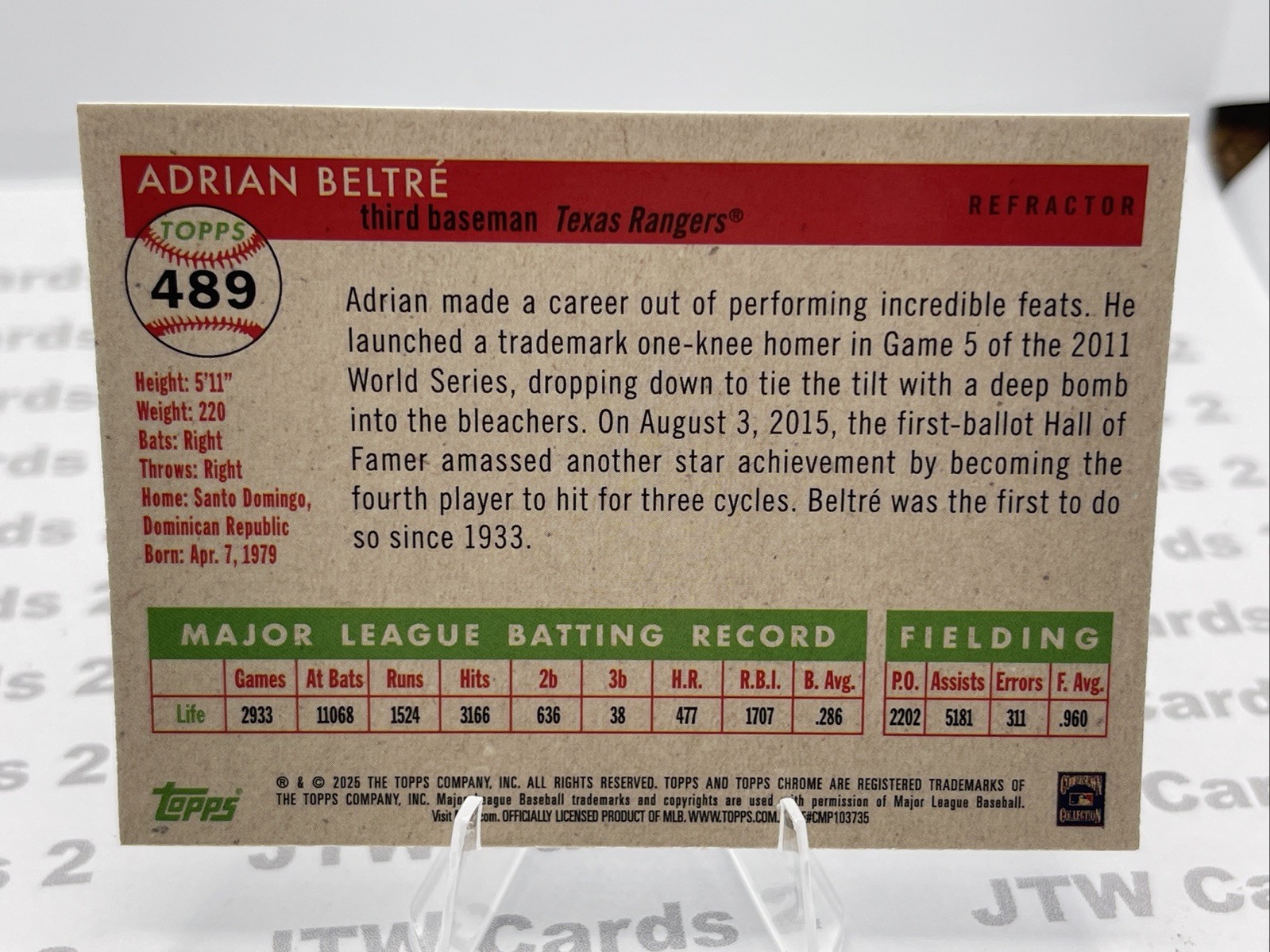 2025 Topps Chrome Platinum Refractor Adrian Beltre #489 Texas Rangers