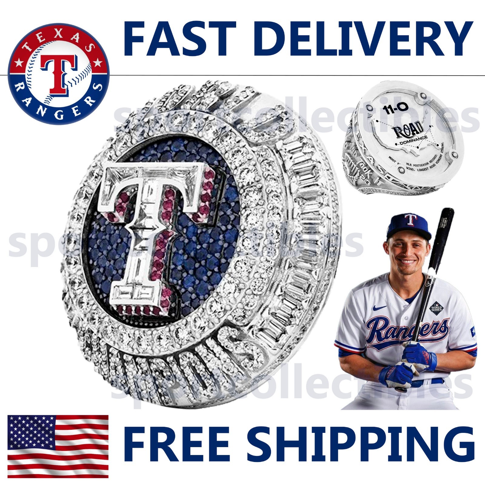 2023 Texas Rangers World Series Ring – SEAGER #5 NEW – Fan Gift MLB Replica Ring