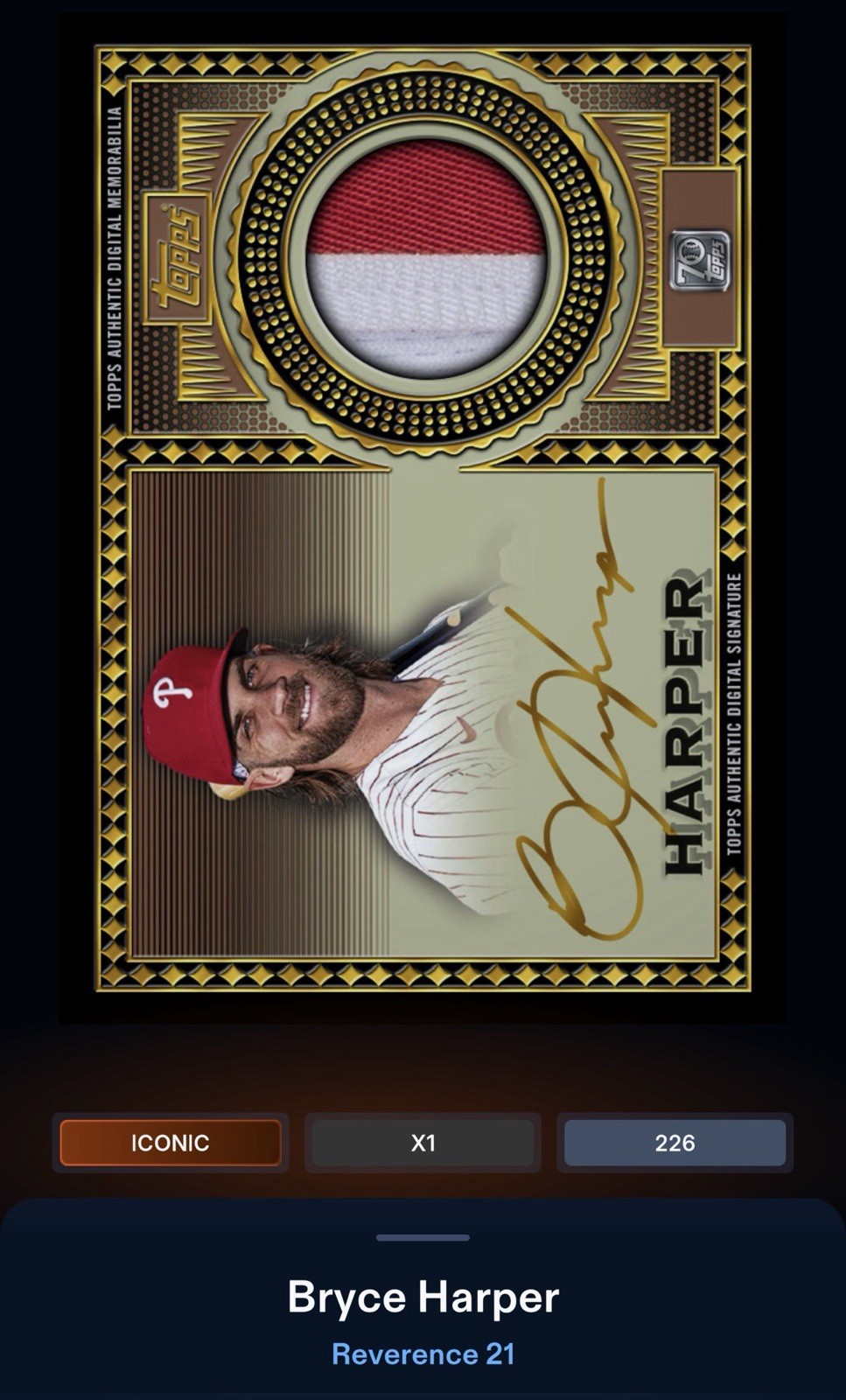 21 Topps Bunt DIGITAL Reverence Gold Signature Relic ICONIC Bryce Harper