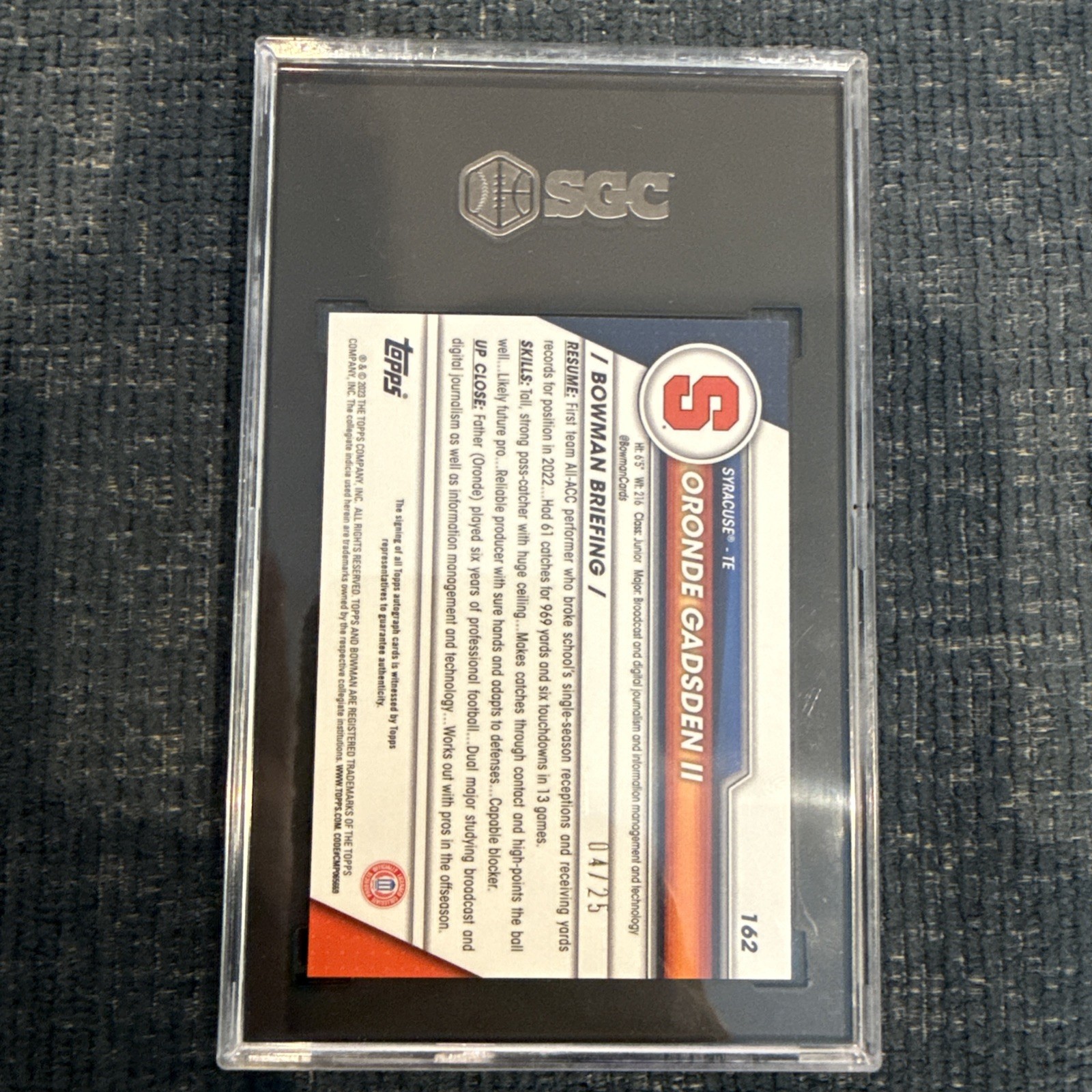 2023 Bowman U Chrome Prospect Auto Oronde Gadsden Orange Shimmer Refractor /25
