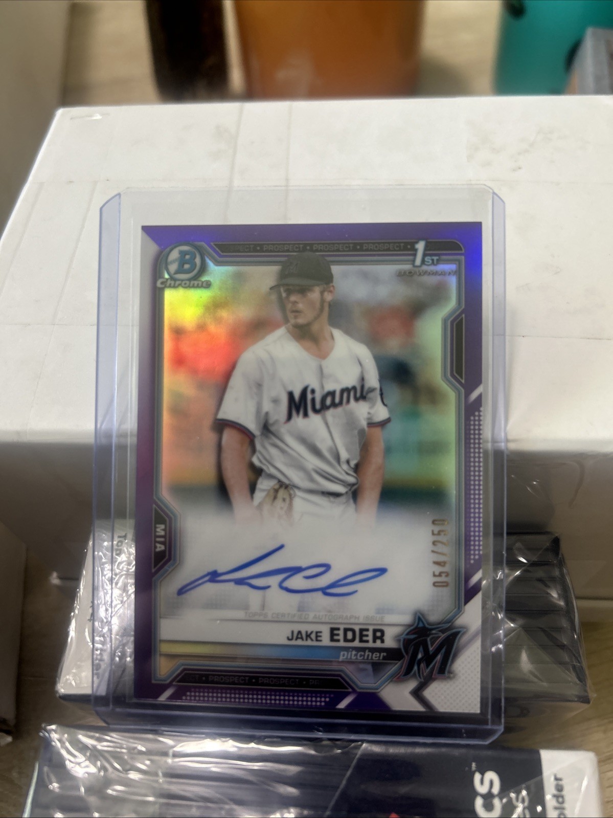 2021 Bowman Chrome Prospects Autographs Jake Eder Purple Refractor Auto # 54/250