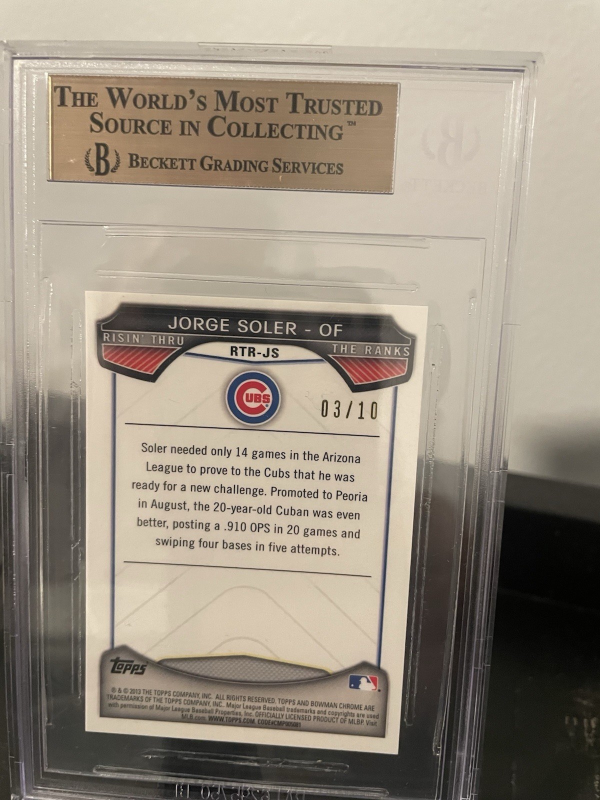 2013 Bowman Chrome 3/10 Jorge Soler Mini Black Refractor Rare RC Beckett 9.5