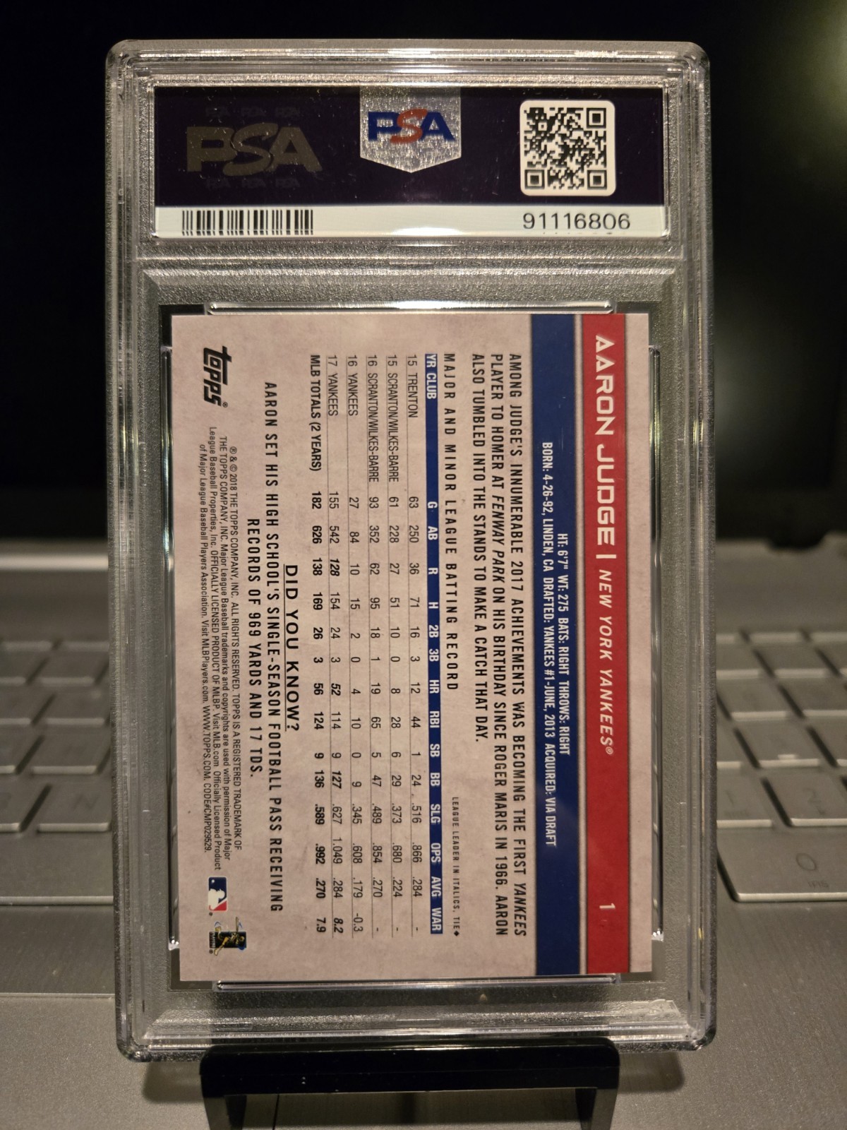 2018 Topps Big League Aaron Judge Players Weekend ALL-RISE #1 Gem Mt. 10 “POP-16