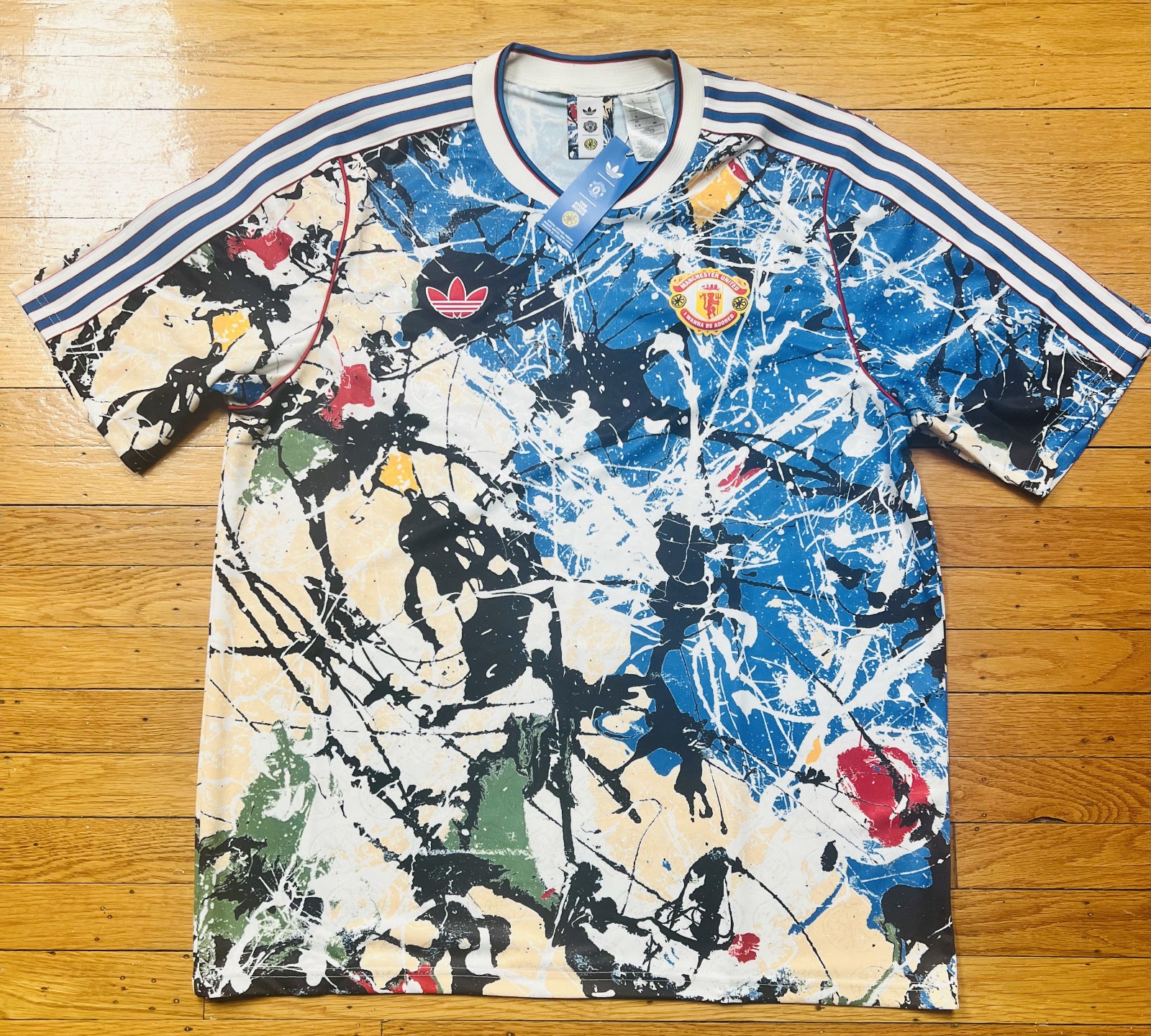 Men’s L Adidas Blue Manchester United X Stone Roses Replica Jersey — New w Tags