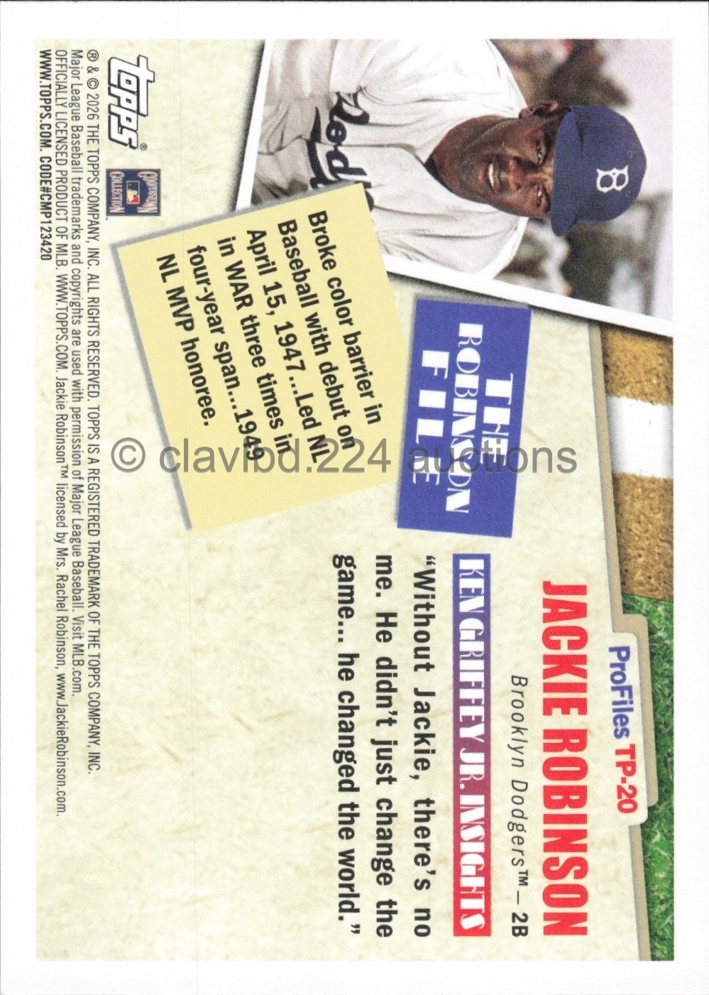 2026 TOPPS MLB – Jackie Robinson – Profiles by Ken Griffey Jr #TP-20 Dodgers