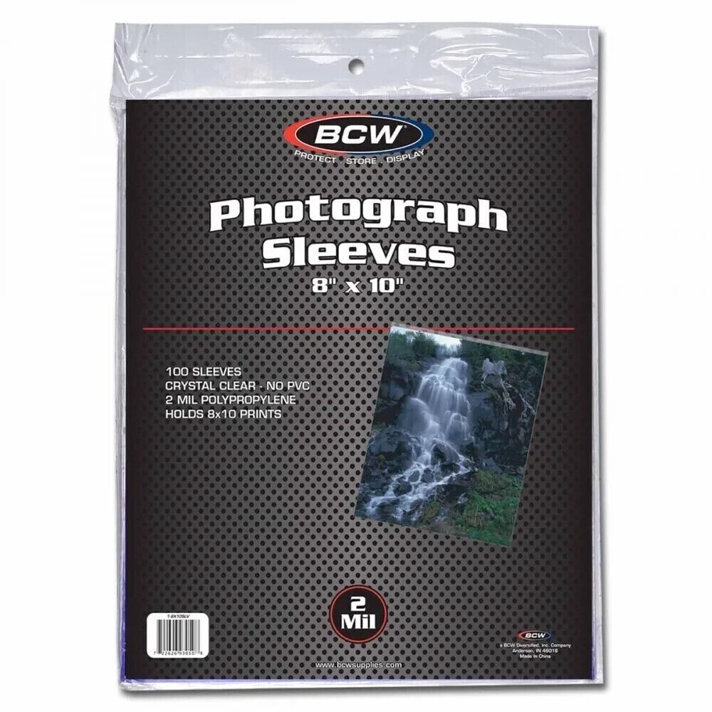 100 BCW 8X10 Photo Sleeves Crystal Clear Archival-Quality Protectors Acid-Free
