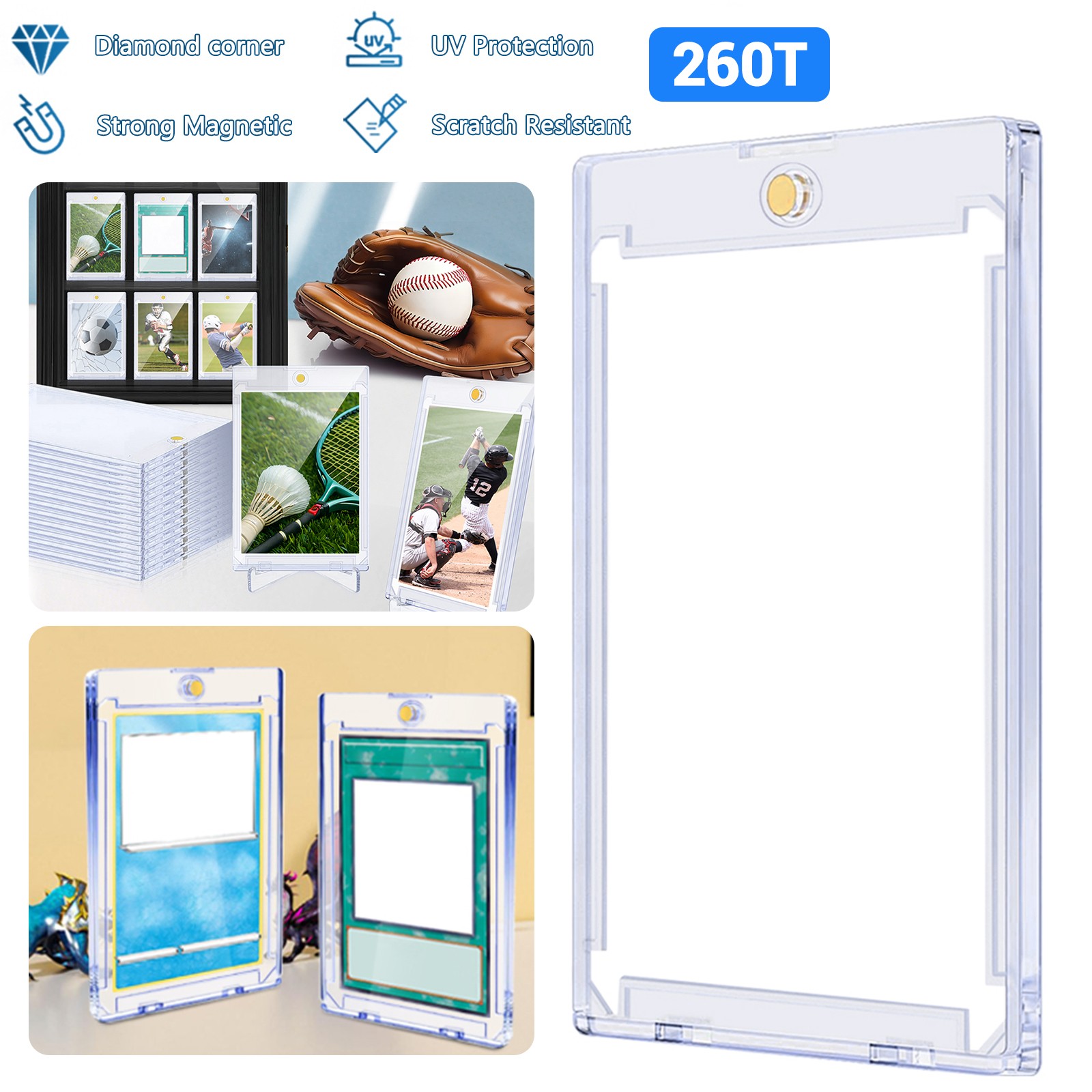 1-10Pack 260pt Magnetic Card Holder Sleeve UV Protection For Trading Cards