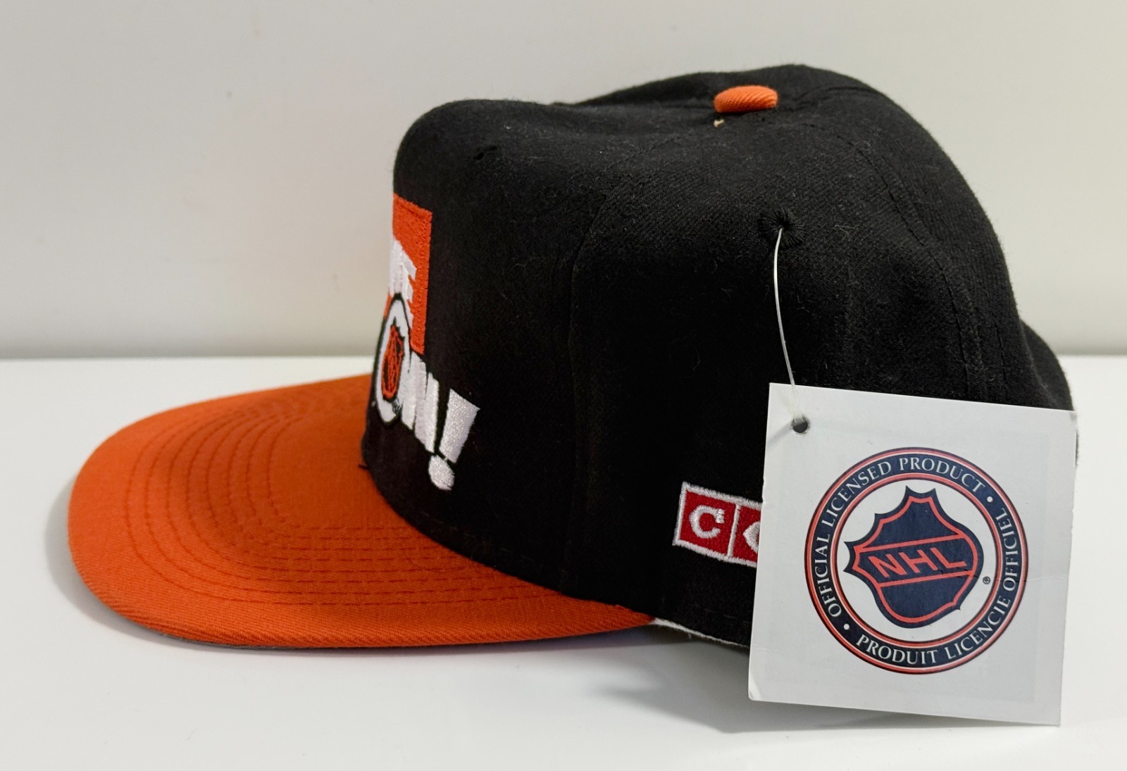 CCM NHL ‘Game On’ Snapback Hat Cap Wool Black Orange Lockout Vintage 90s