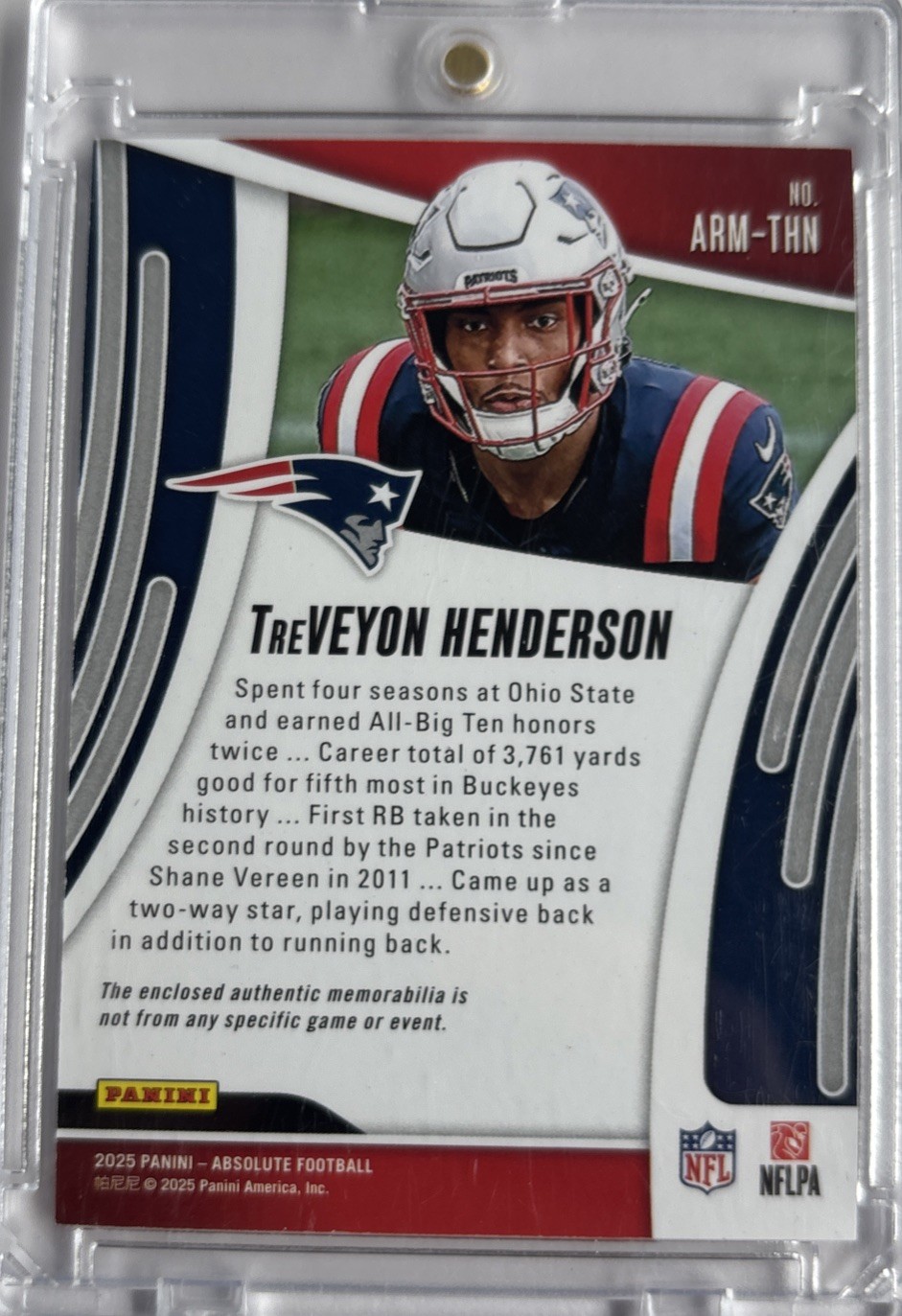 2025 Panini Absolute – Absolute Rookie Materials TreVeyon Henderson #ARM-THN
