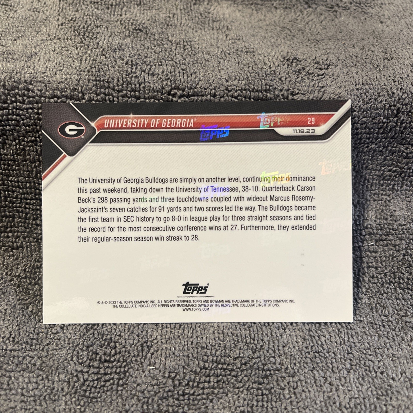 2023 Bowman U Now – #29 Carson Beck (RC) University of Georgia #29 GoDAWGS