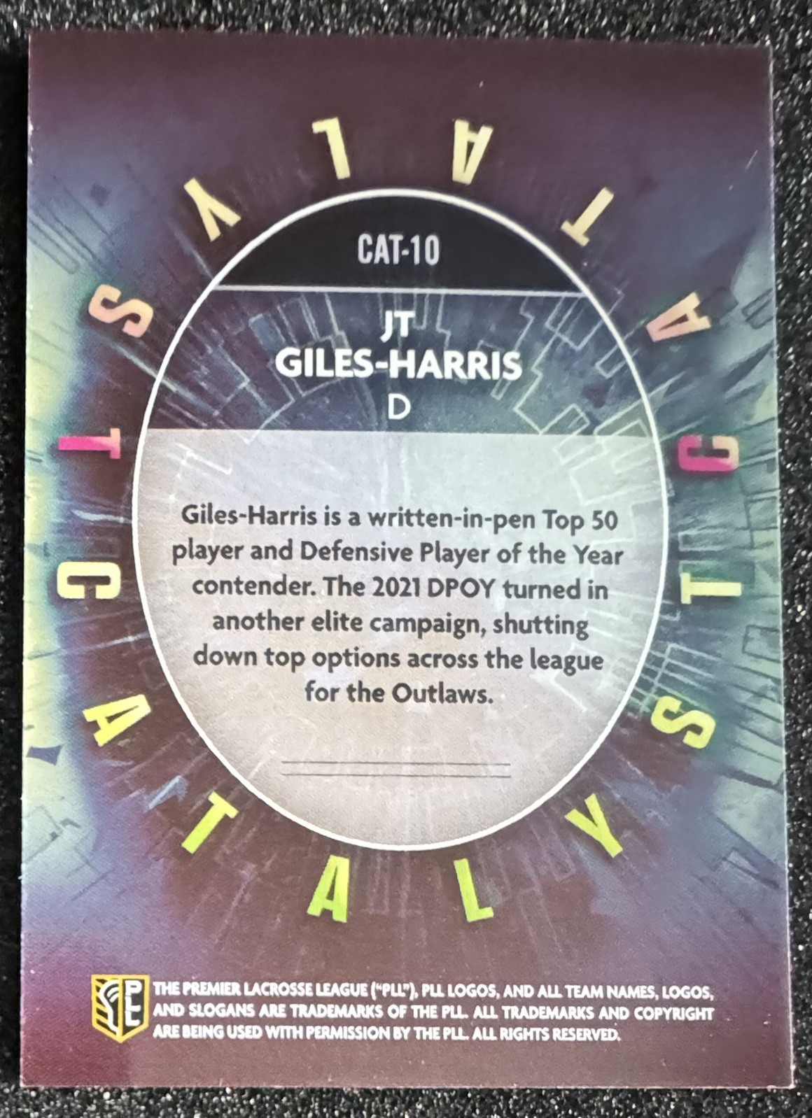 2024 Premier Lacrosse League Fieldside #CAT-10 JT Giles-Harris Catalyst SP