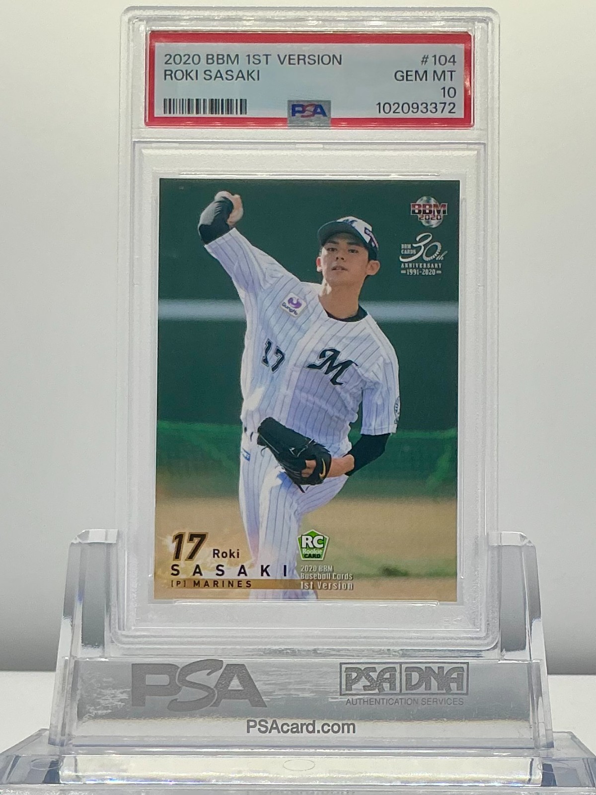 ROKI SASAKI 2020BBM 1ST VERSION #104 PSA10!GEMMINT!ROOKIE CARD!LOWPOP!