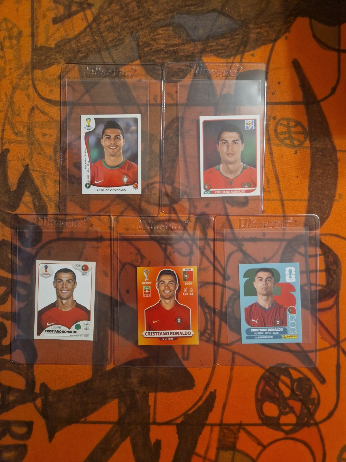 CRISTIANO RONALDO Panini FIFA WORLD CUP Album Sticker Collection LOT of 5