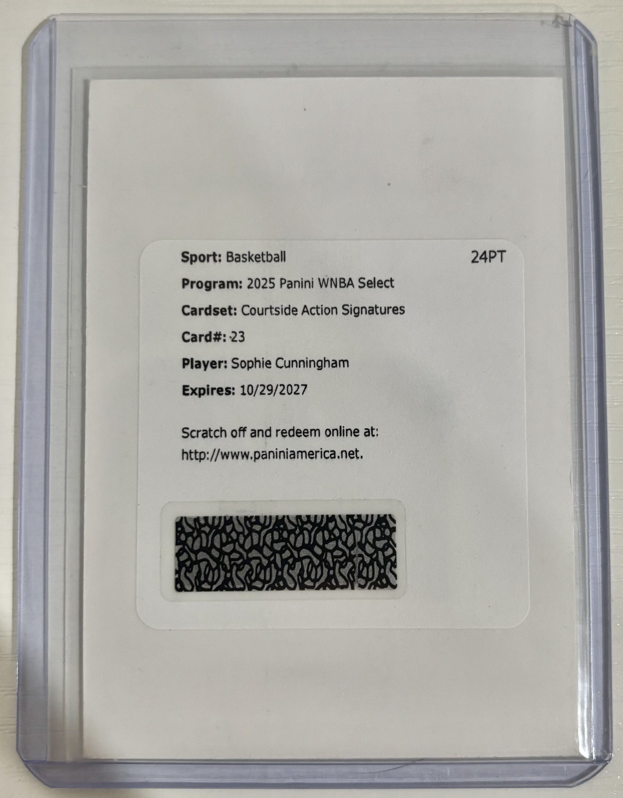 2025 Select WNBA Sophie Cunningham Courtside Action Signatures Redemption Auto