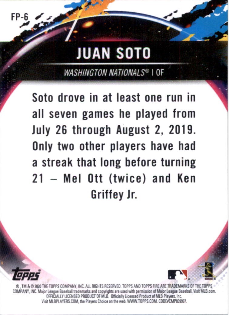 2020 Topps Chrome Topps Fire Preview #FP6 Juan Soto – BB
