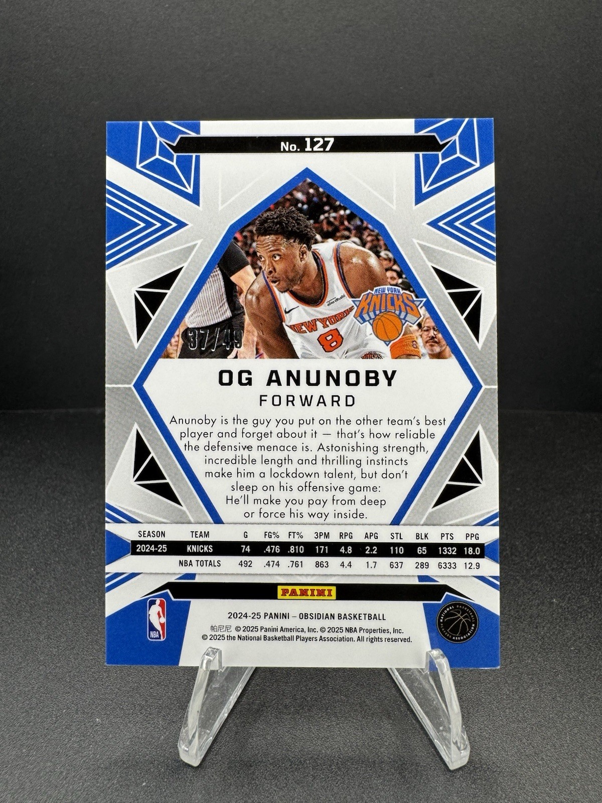 2024-25 Obsidian OG Anunoby Electric Etch Fire and Ice /49 SSP New York Knicks