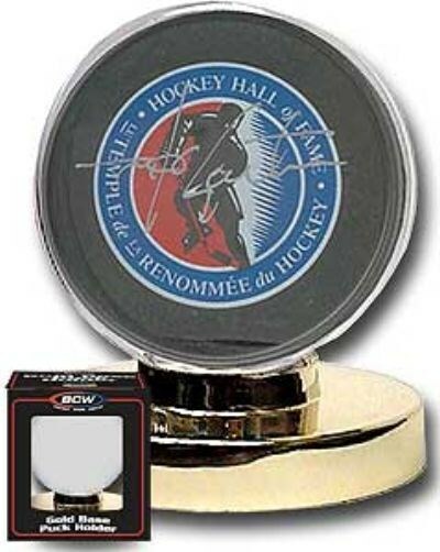 One New BCW Gold Base Hockey Puck Holder goldbase round display protector