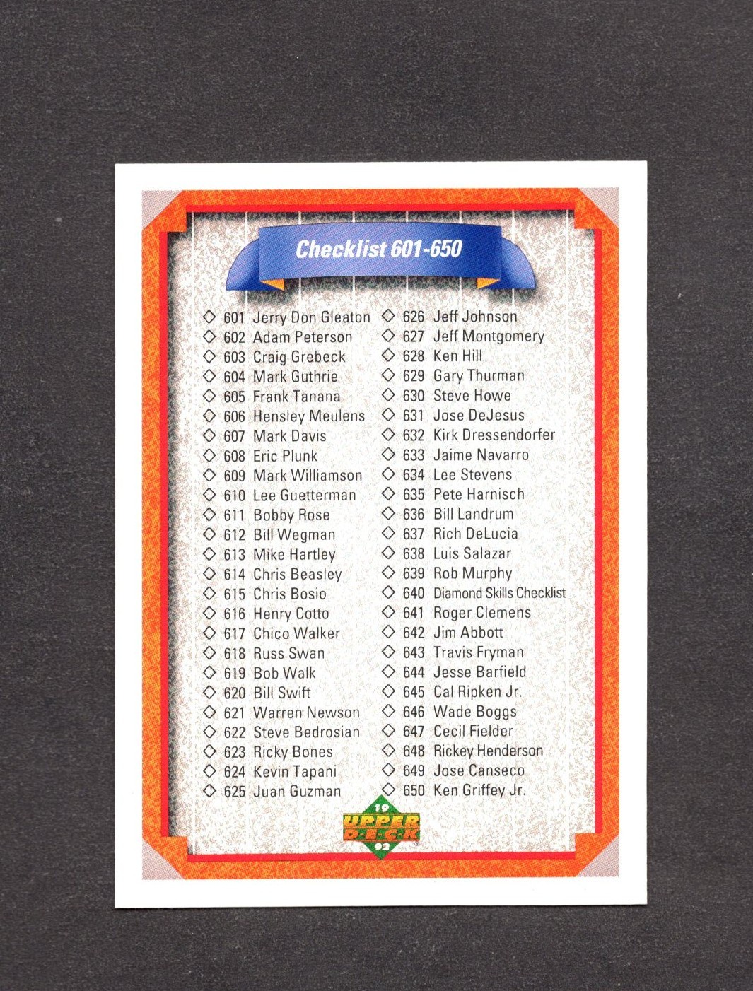 1992 Upper Deck #700 Checklist (601-700) – FREE SHIPPING!