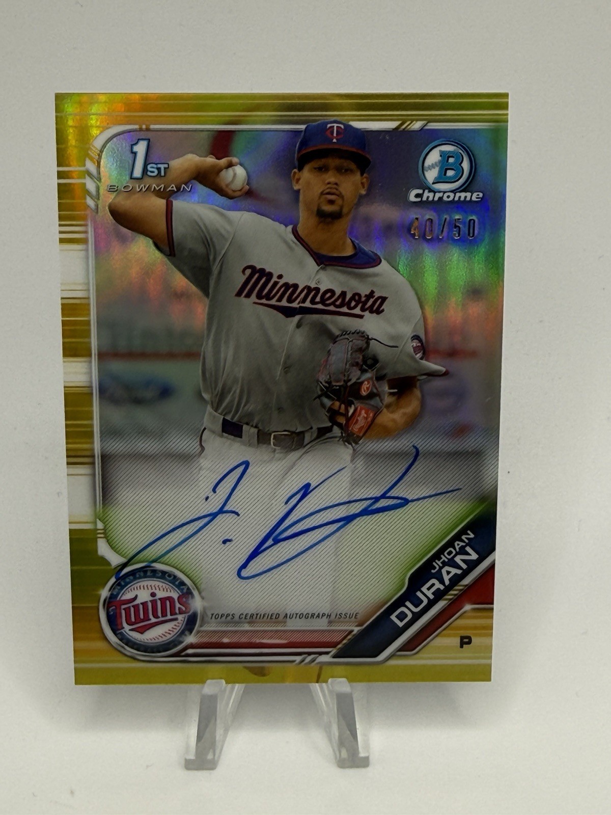 2019 Bowman Chrome 1st Jhoan Duran Gold Refractor Auto #’d /50 Phillies