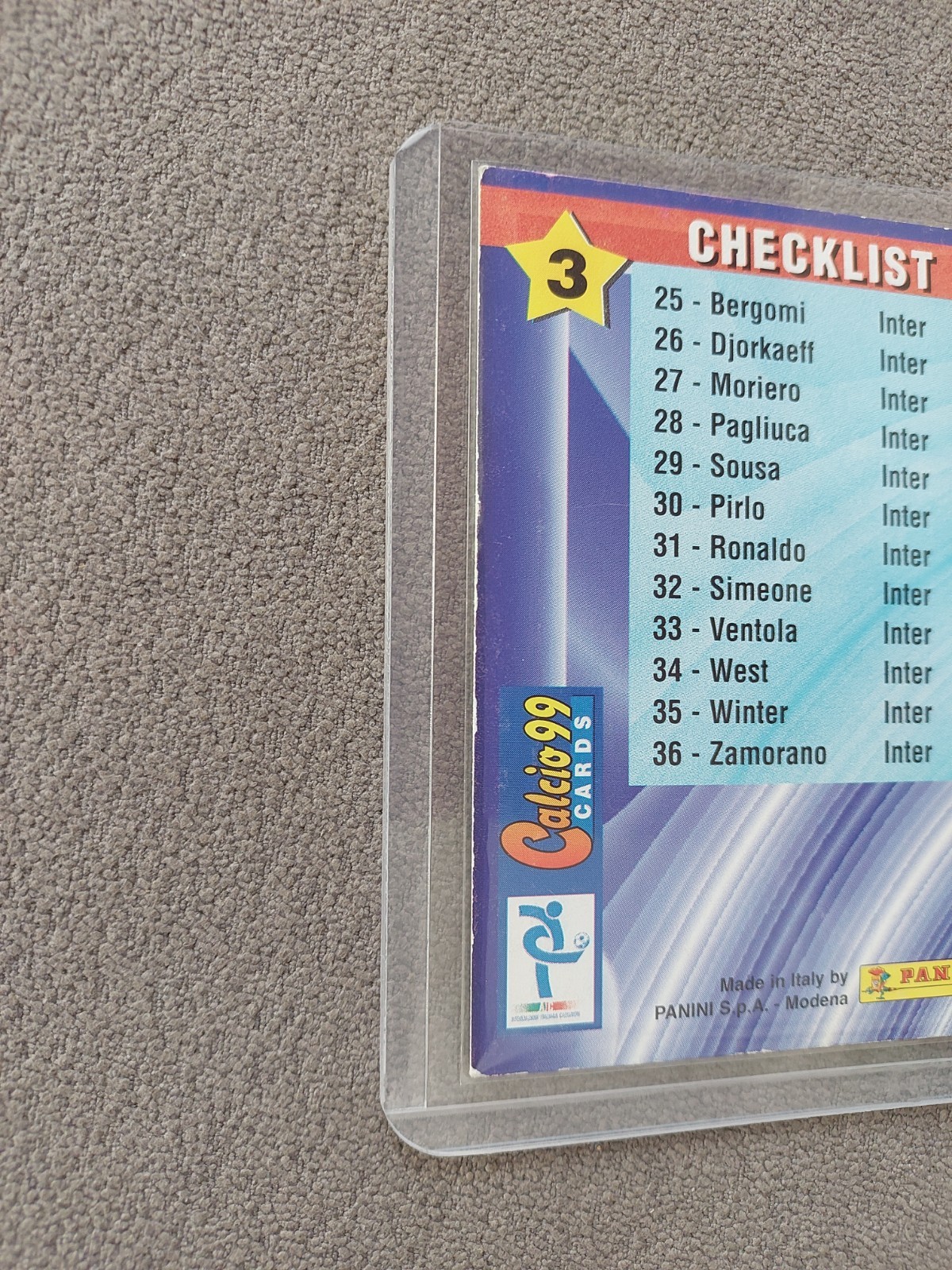 1998-1999 Panini Ronaldo Internazionale Calcio 99 Card made in Italy