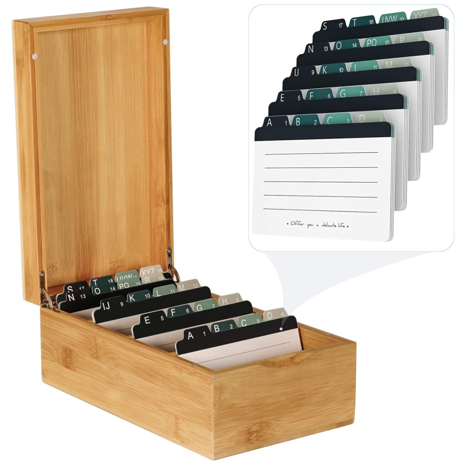 Bamboo Index Card Holder with A-Z Tabs