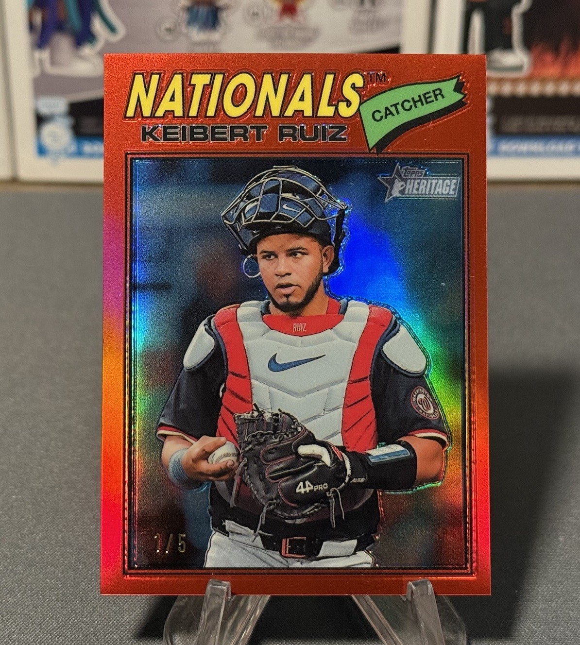 2026 Topps Heritage Chrome Keibert Ruiz Red Refractor /5 #201 Nationals Bookend