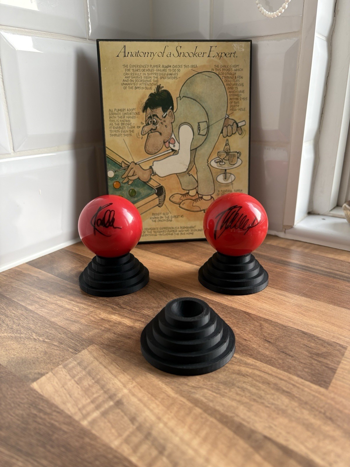 3x Snooker Ball Display Stands, Black Ball Holders, Snooker Memorabilia Display