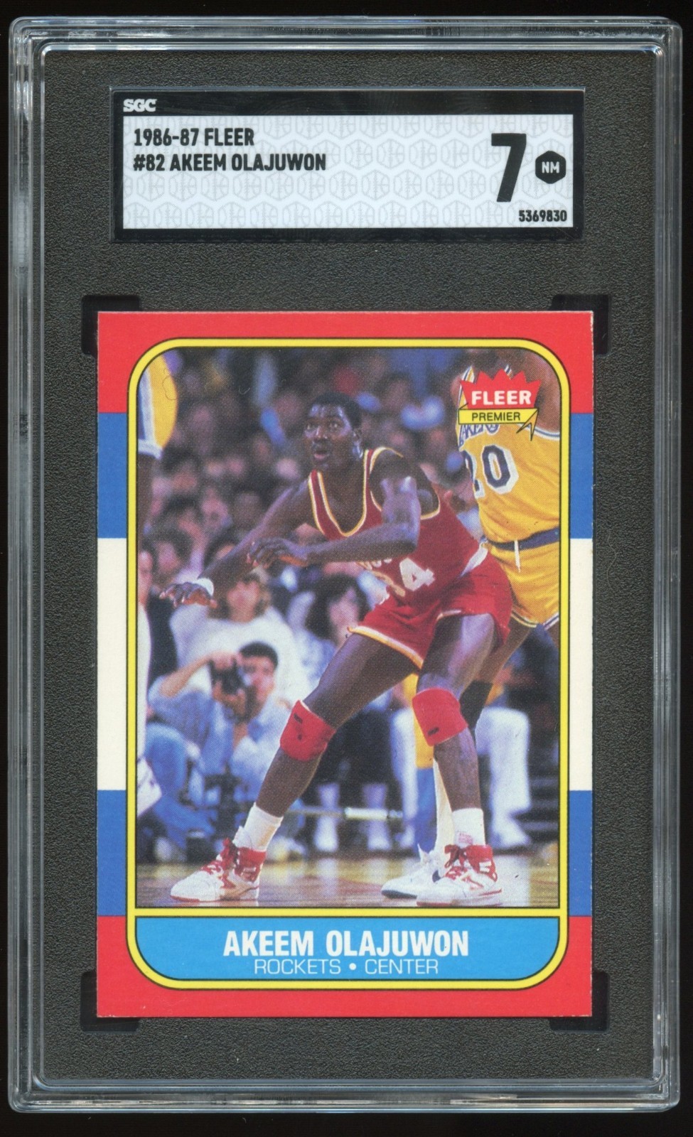 1986-87 Fleer Set-Break # 82 Akeem Olajuwon SGC 7 NM Houston Rockets The Dream