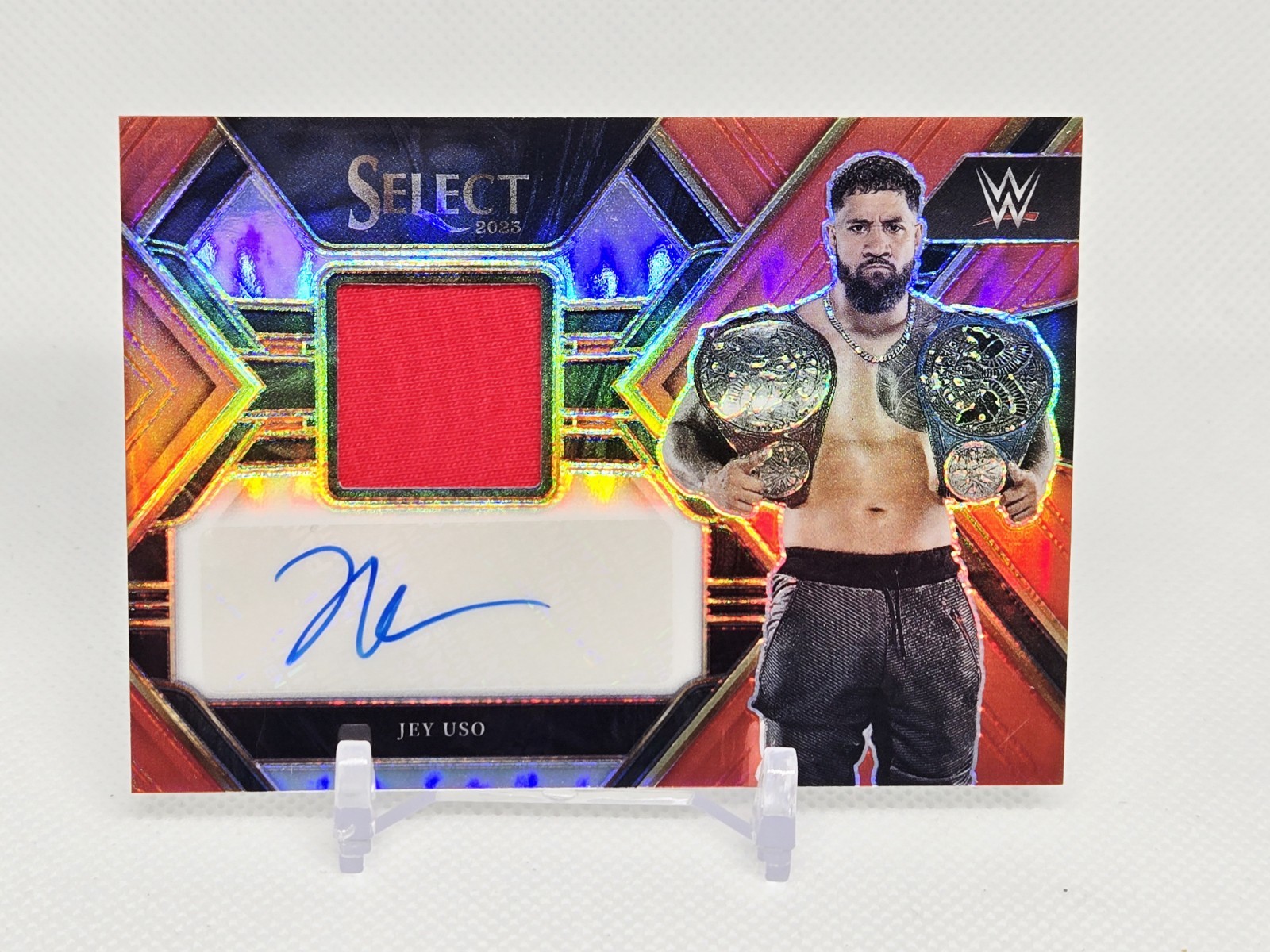 2023 Panini Select WWE Autographed Memorabilia Jey Uso Red Prizm /49 Auto AM-JUS