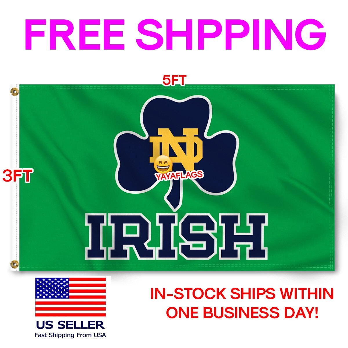 Notre Dame FLAG 3X5 Fighting Irish Football New USA Man Cave Flags Tailgating