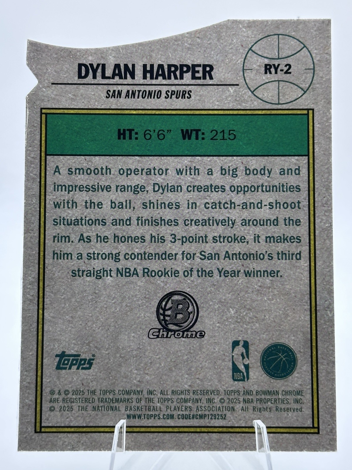2025-26 Bowman Chrome Dylan Harper Rookie Of The Year Favorites Die Cut Spurs RC