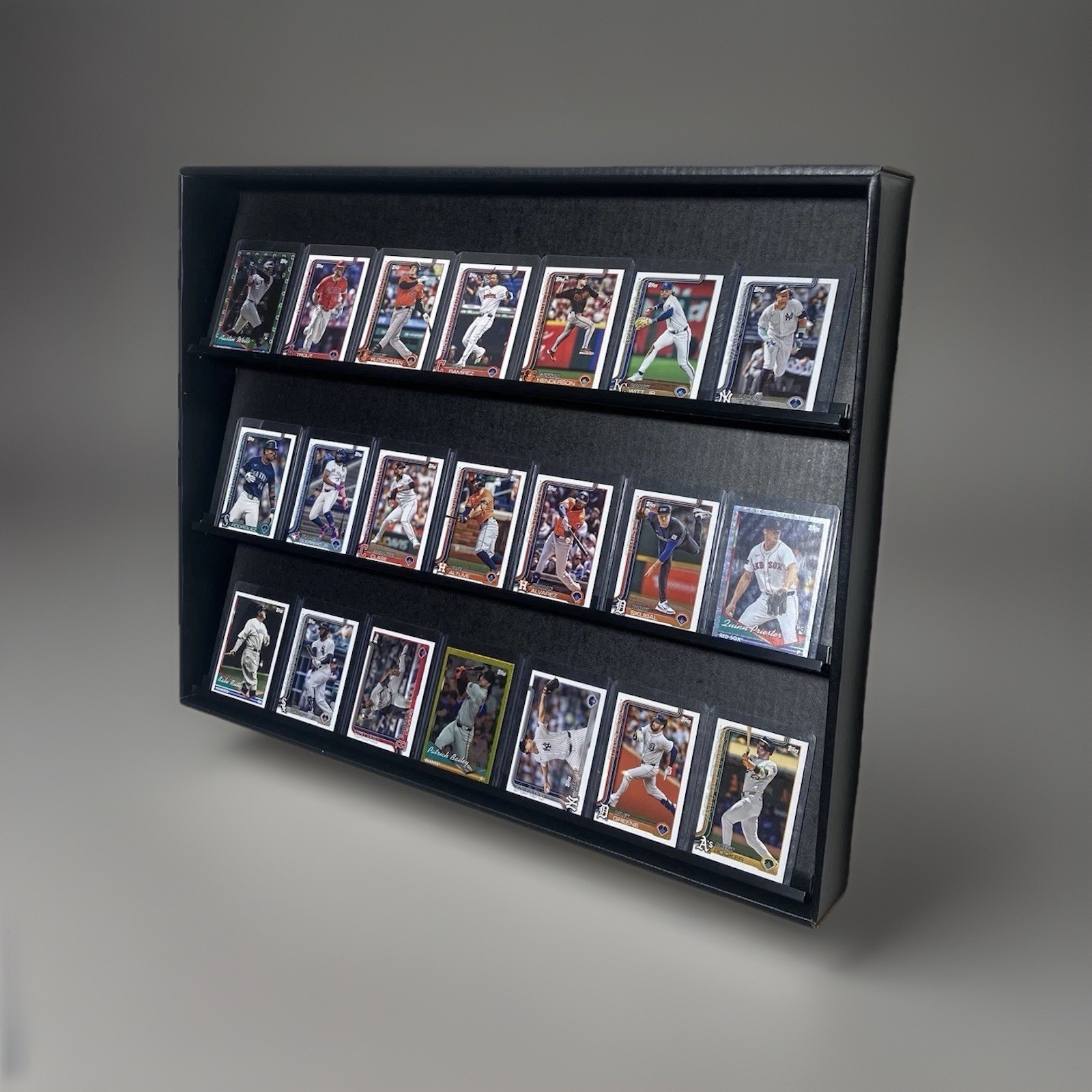 Sports Cards Display Stand Shelf economy corrugated cardboard with plastic rails