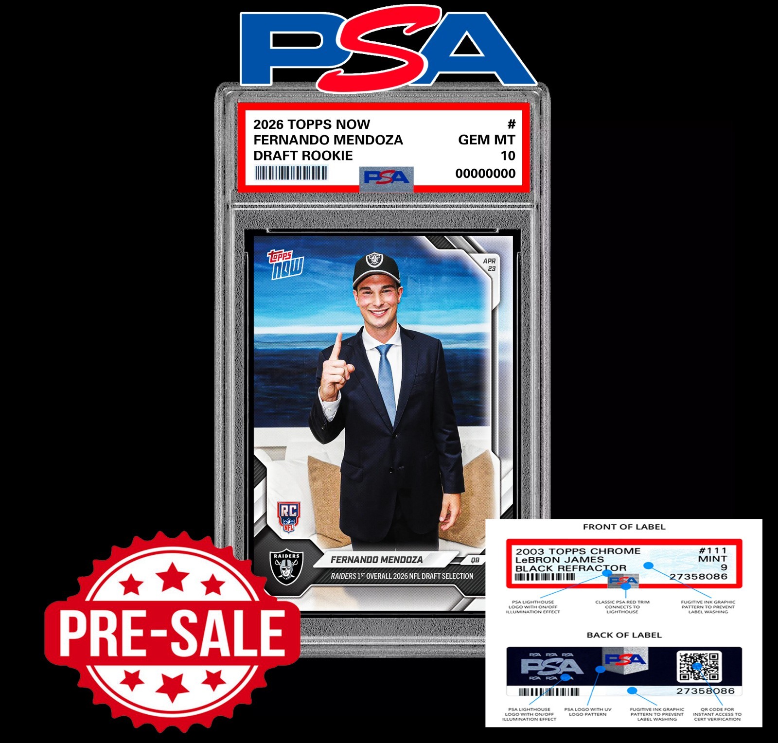 PSA 10 Fernando Mendoza RC Rookie 2026 Topps Now Raiders – Presale