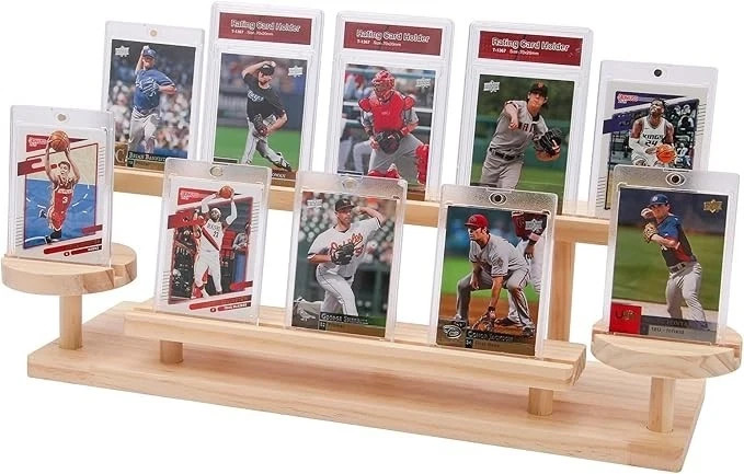 Wooden Trading Card Display Stand, 3-Tier Card Holder for Graded, Sports and …