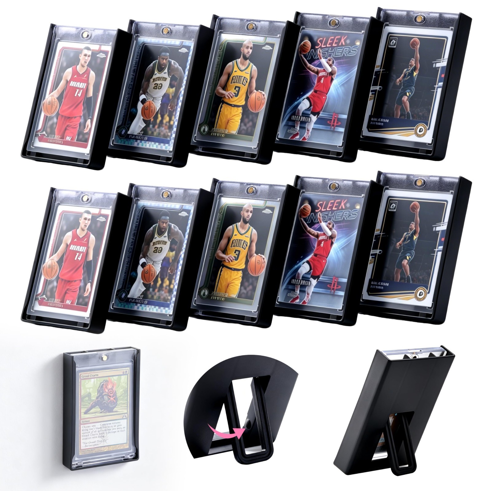 10 Pcs Magnetic Card Display Case – Wall Mount & Tabletop Stand for Trading Card