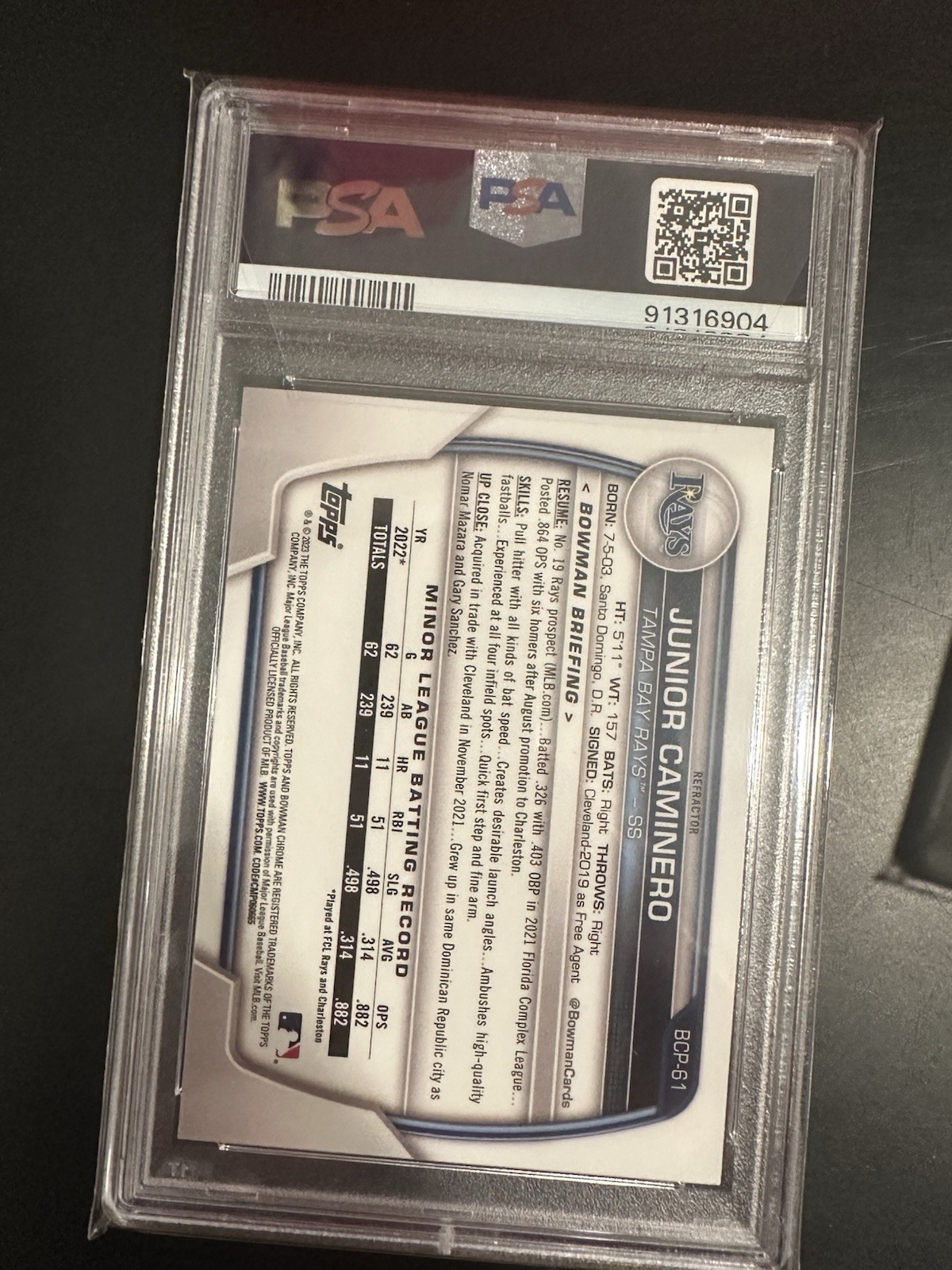 2023 Bowman – Chrome Prospects Junior Caminero #BCP-61 Lunar Glow Refractor (RC)
