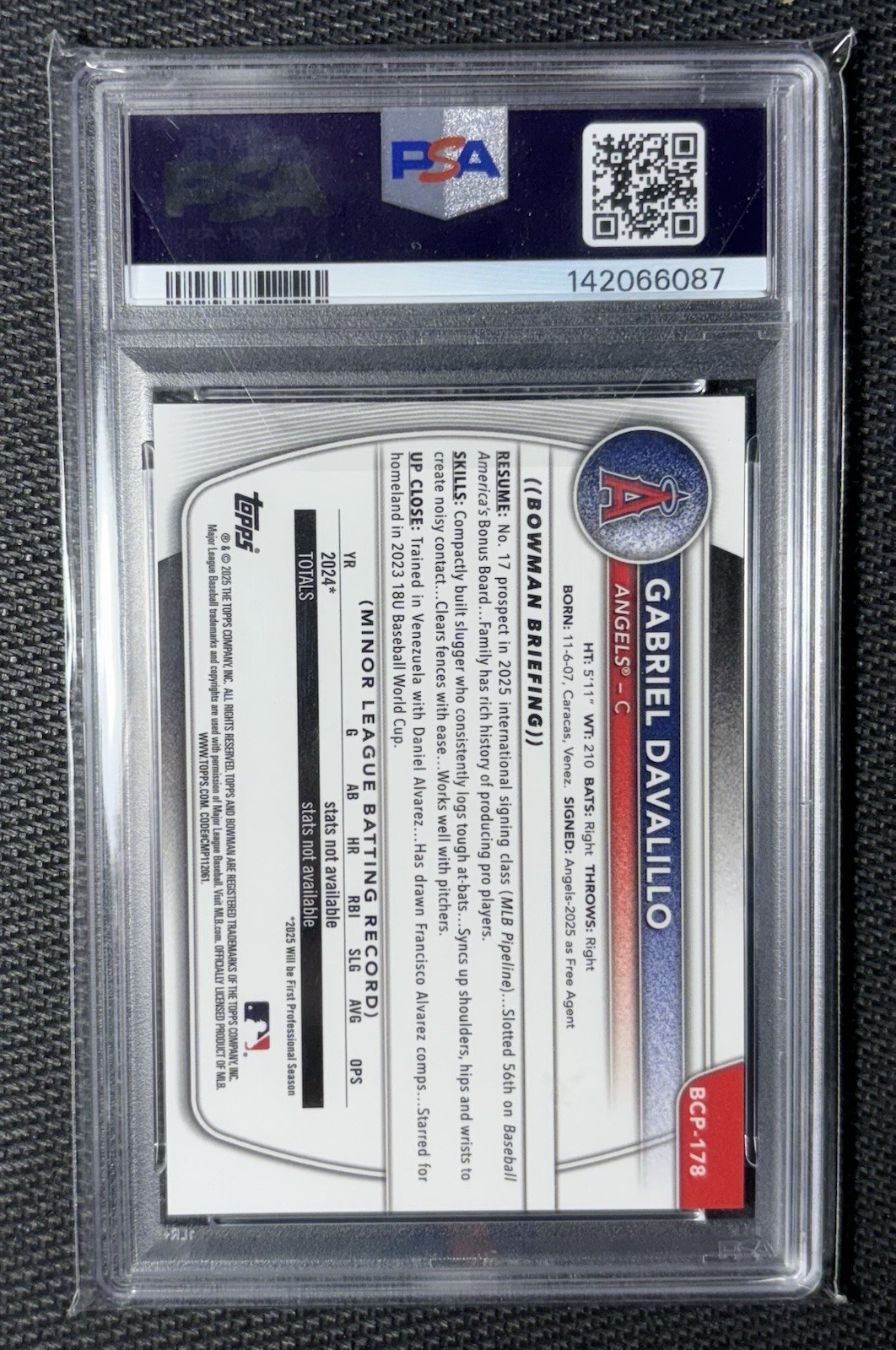 2025 Bowman Chrome Gabriel Davalillo 1st Gold Refractor /50 #BCP-178 Psa 10