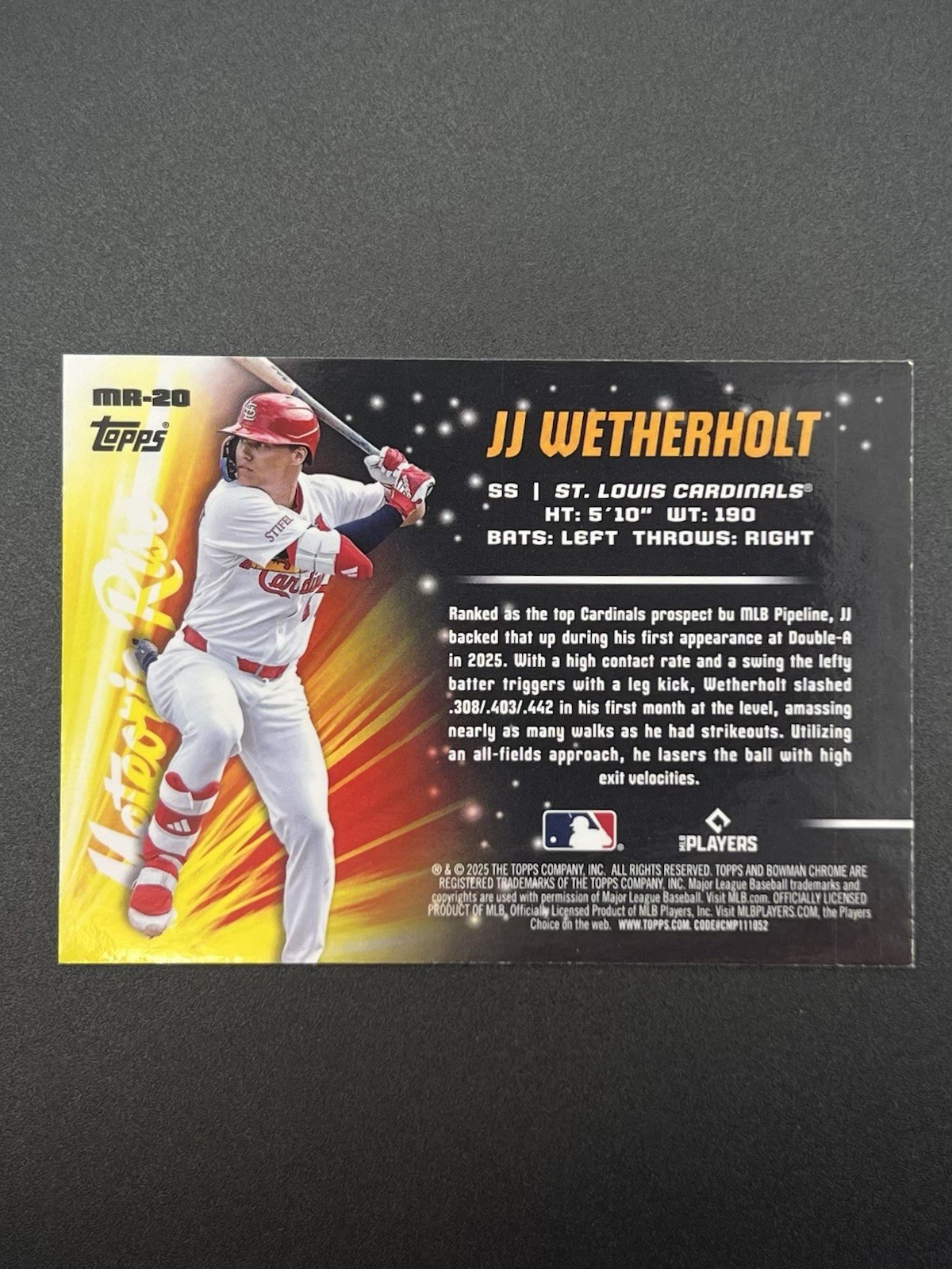 2025 Bowman Chrome JJ Wetherholt #MR-20 Meteoric Rise Mojo Refractor