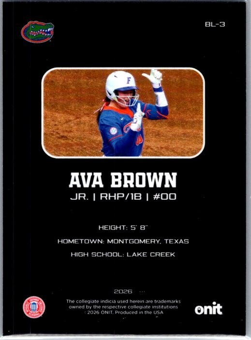 2026 ONIT Athlete NIL Florida Softball #BL-3 Ava Brown Blackout Silver