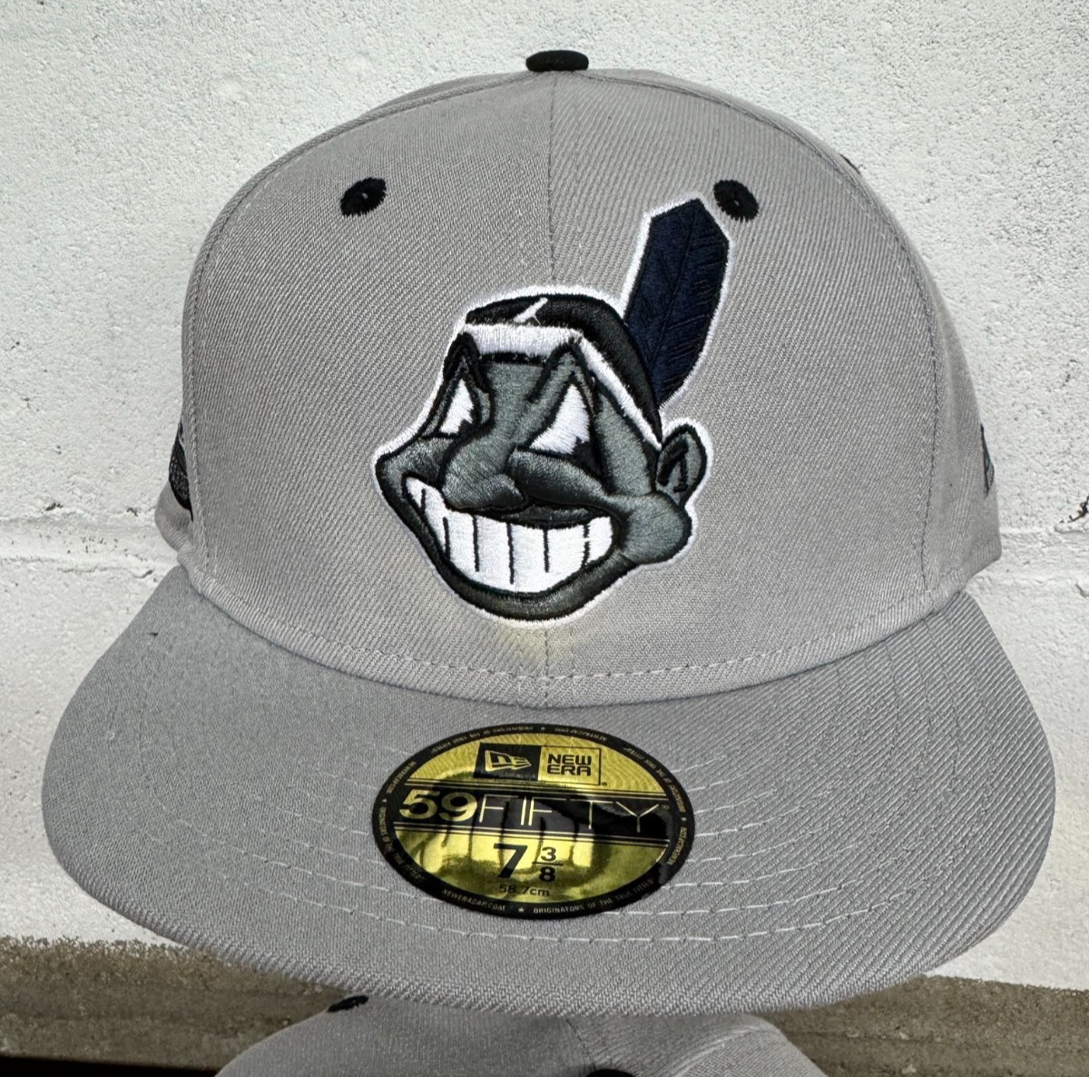 Cleveland Indians Wahoo New Era Fitted Club 59Fifty Hat Grey Blue Custom NEW