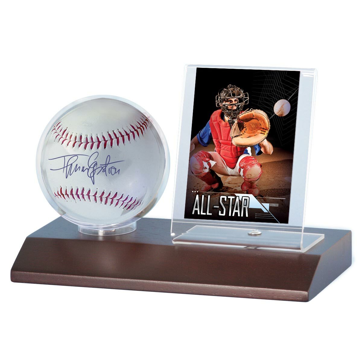 Ultra Pro Wood Base Ball & Card Holder (Dark Wood) Desktop Baseball Display Case
