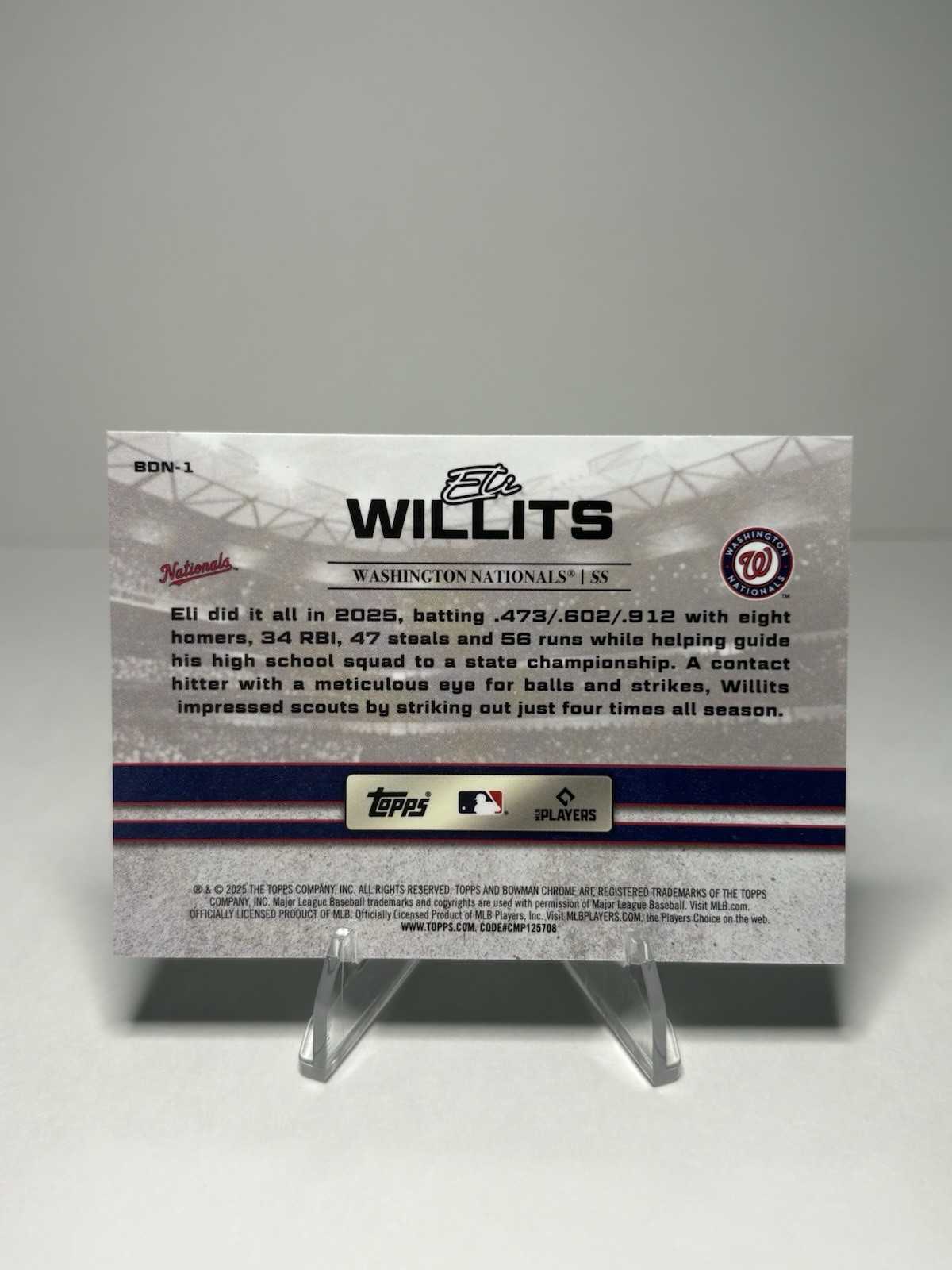 2025 BOWMAN DRAFT CHROME DRAFT 25/BDN-1 ELI WILLITS RC SP NATIONALS