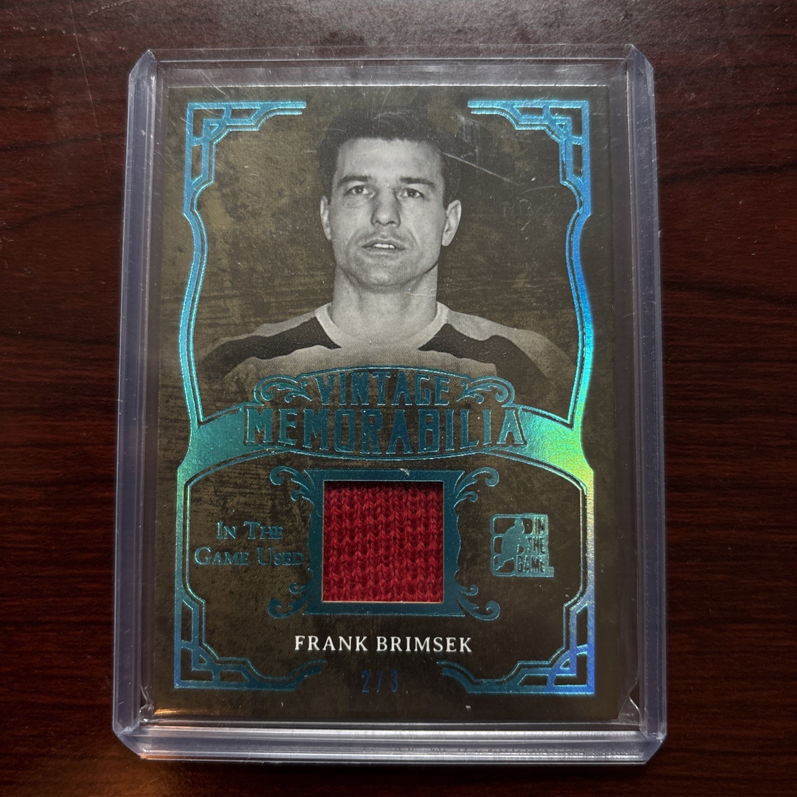 2018 LEAF IN THE GAME FRANK BRIMSEK VINTAGE MEMORABILIA RELIC BLUE 2/3