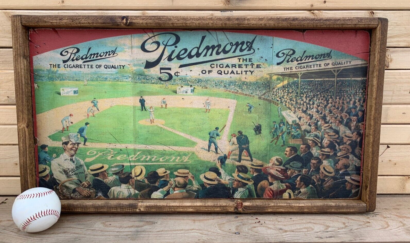 Piedmont Tobacco Baseball Art Wood Baseball Advertisement Sign T206 era 12×24
